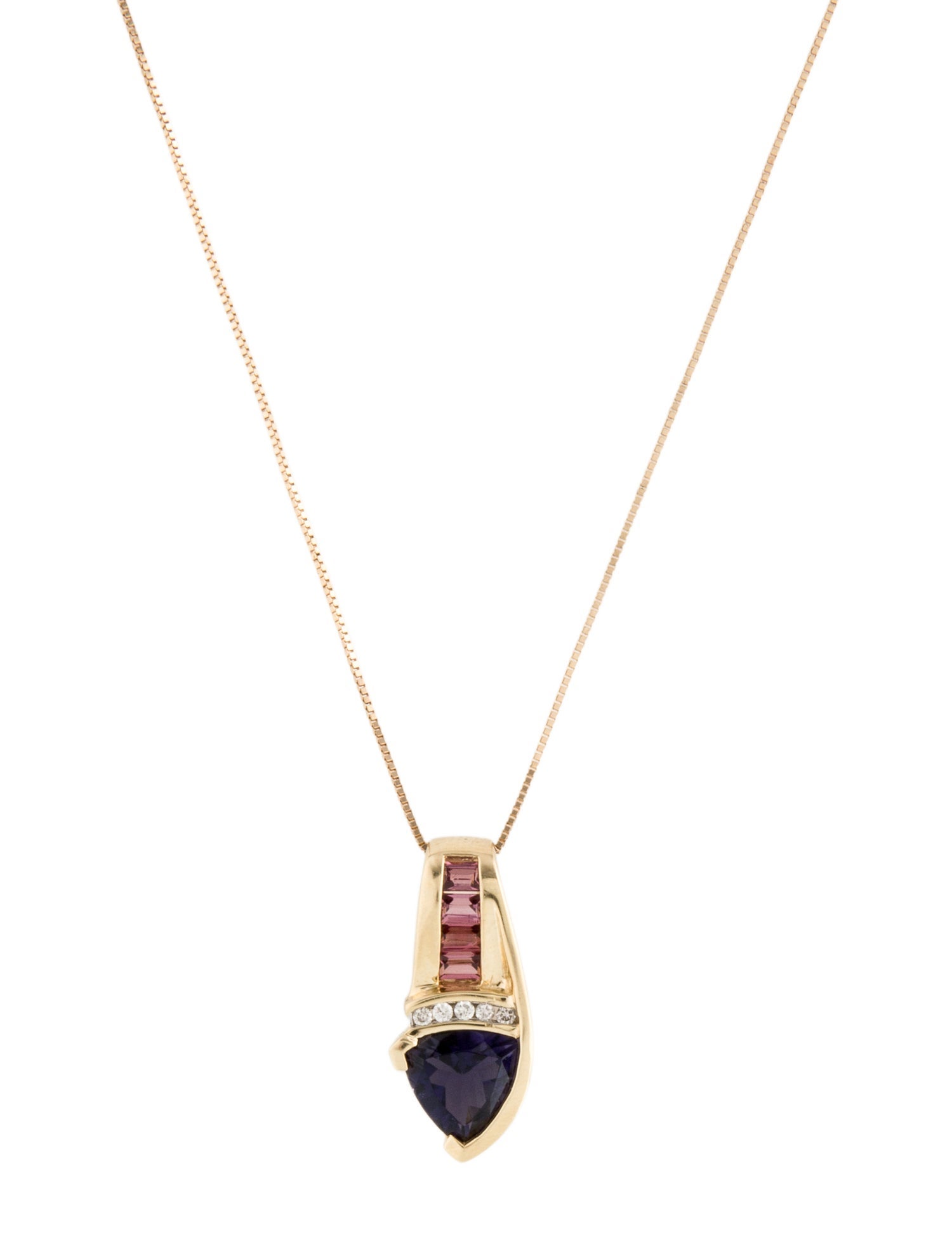 Necklace 14K Rhodolite, Iolite & Diamond Pendant Necklace