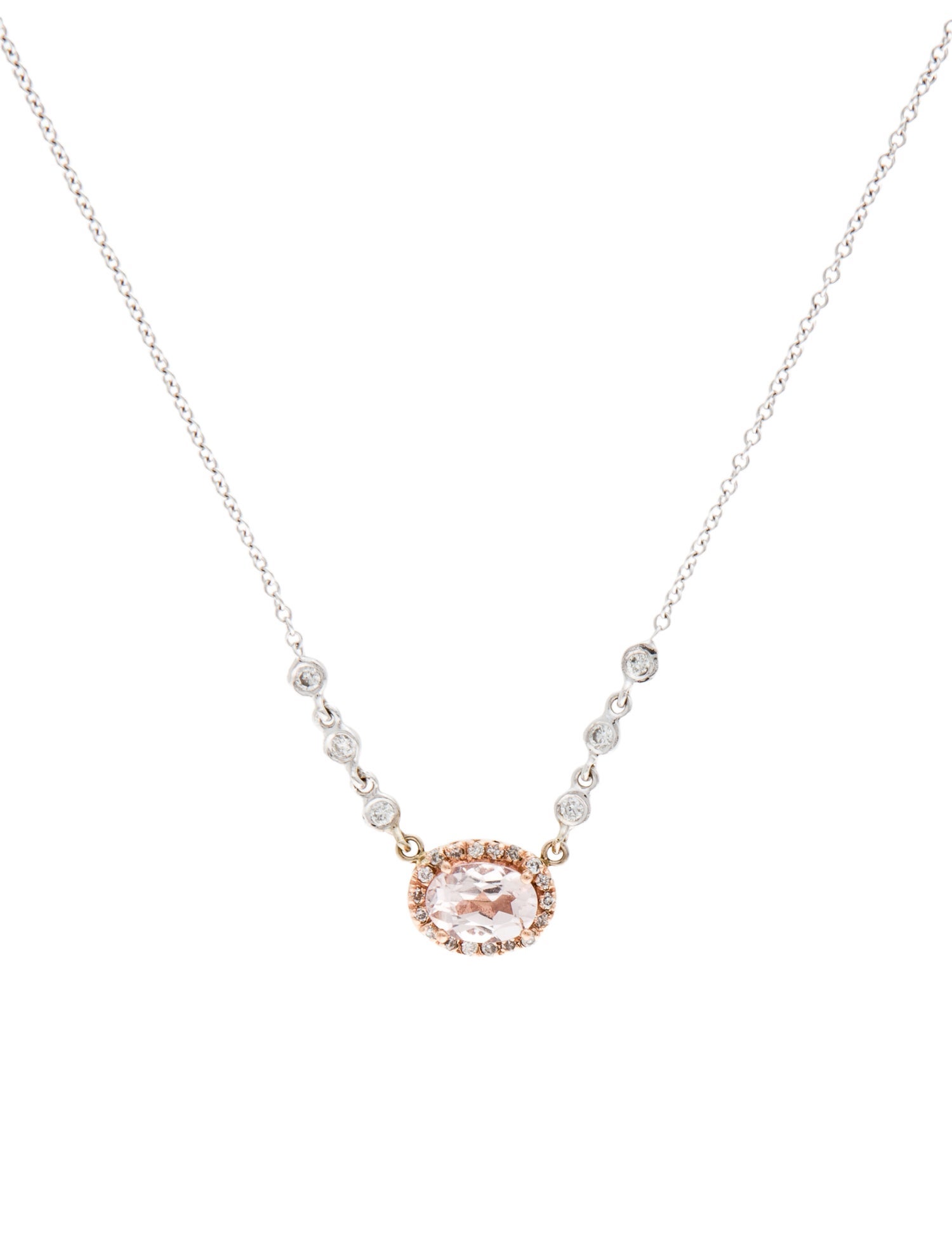 Necklace 14K Rose Quartz & Diamond Pendant