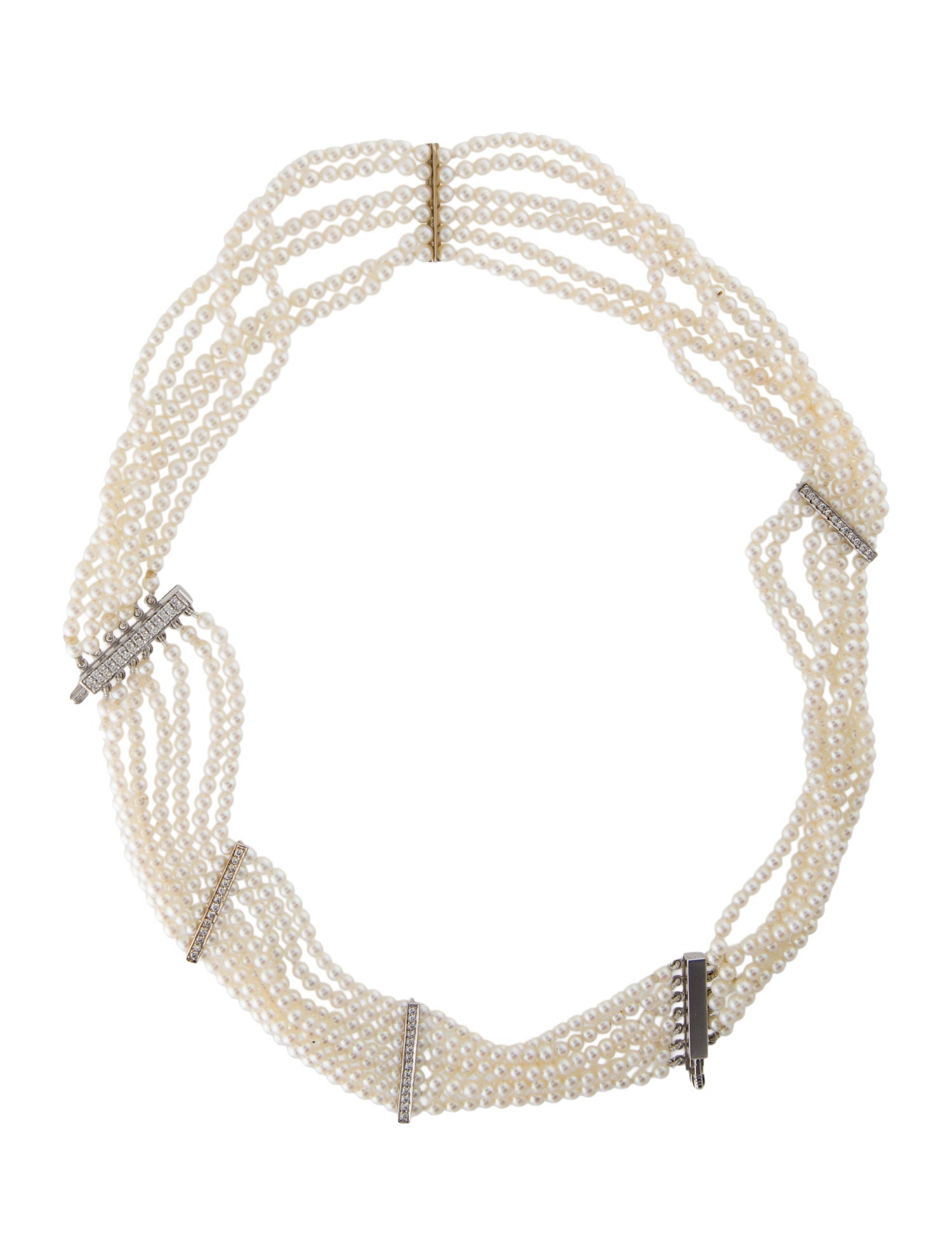 Necklace 14K Pearl & Diamond Convertible Bead Strand Necklace