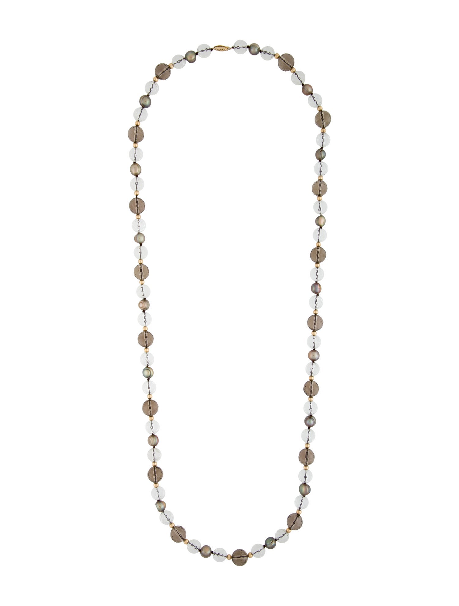 Necklace 14K Pearl, Quartz & Smoky Quartz Beaded
