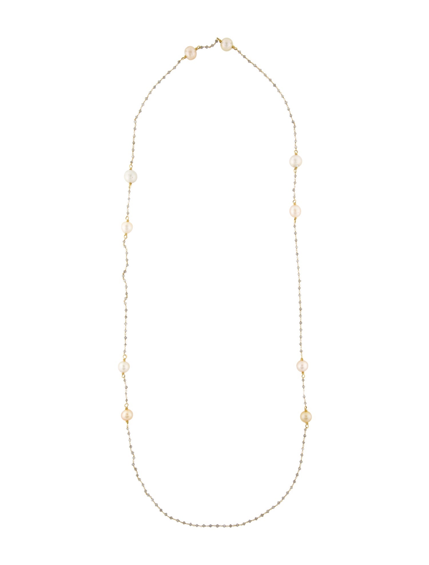 Necklace 18K Pearl & Diamond Station Necklace