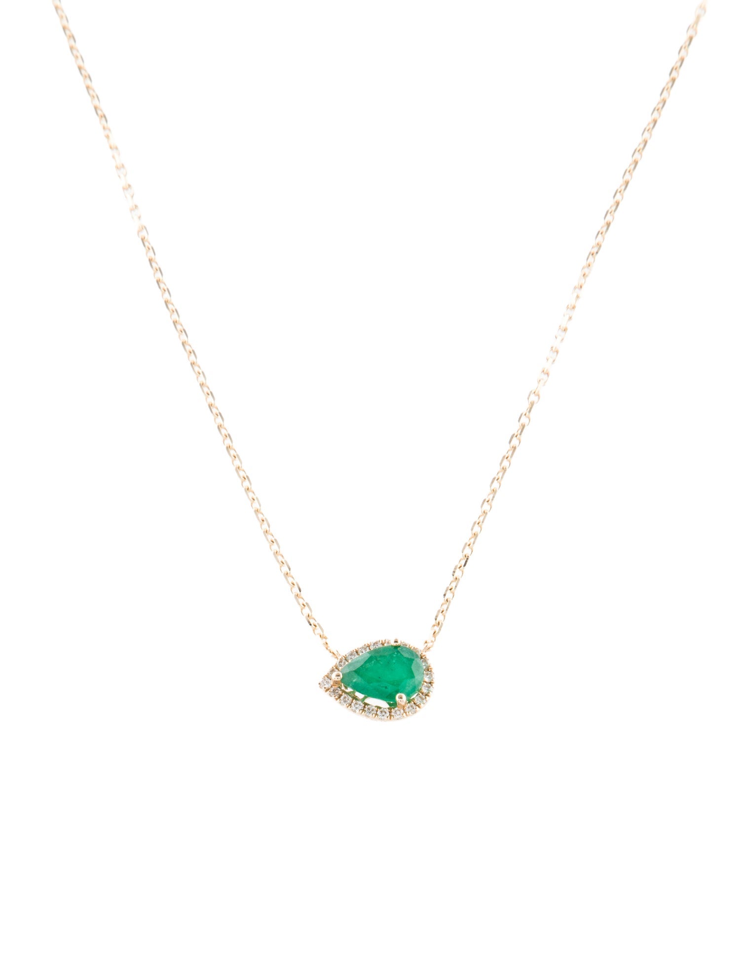 Necklace 14K 1.02ct Emerald & Diamond Pendant Necklace