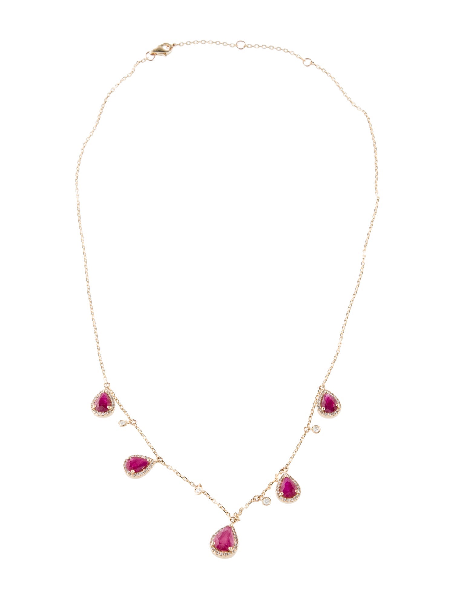 Necklace 14K 3.86ctw Ruby & Diamond Station Necklace