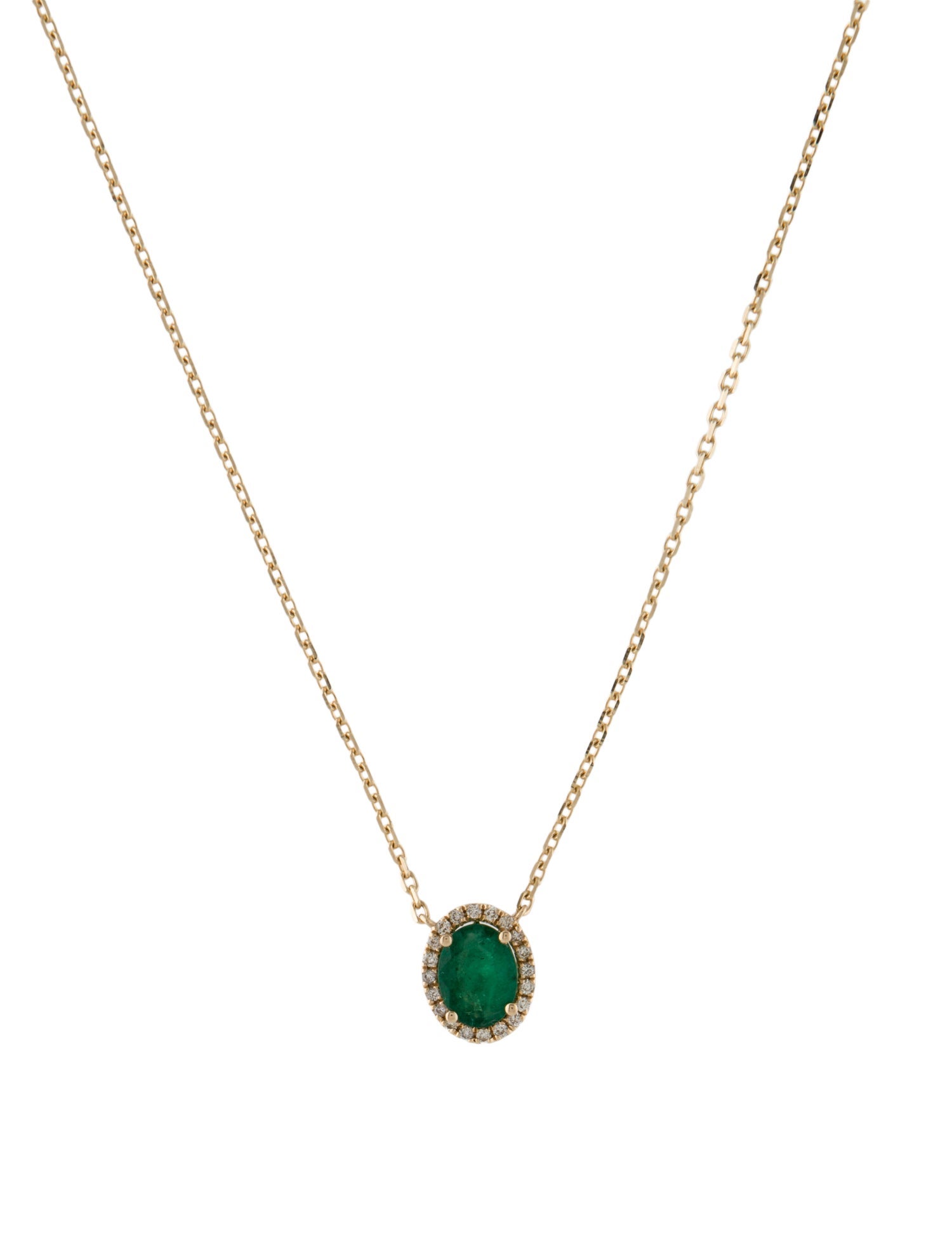 Necklace 14K Emerald & Diamond Pendant Necklace