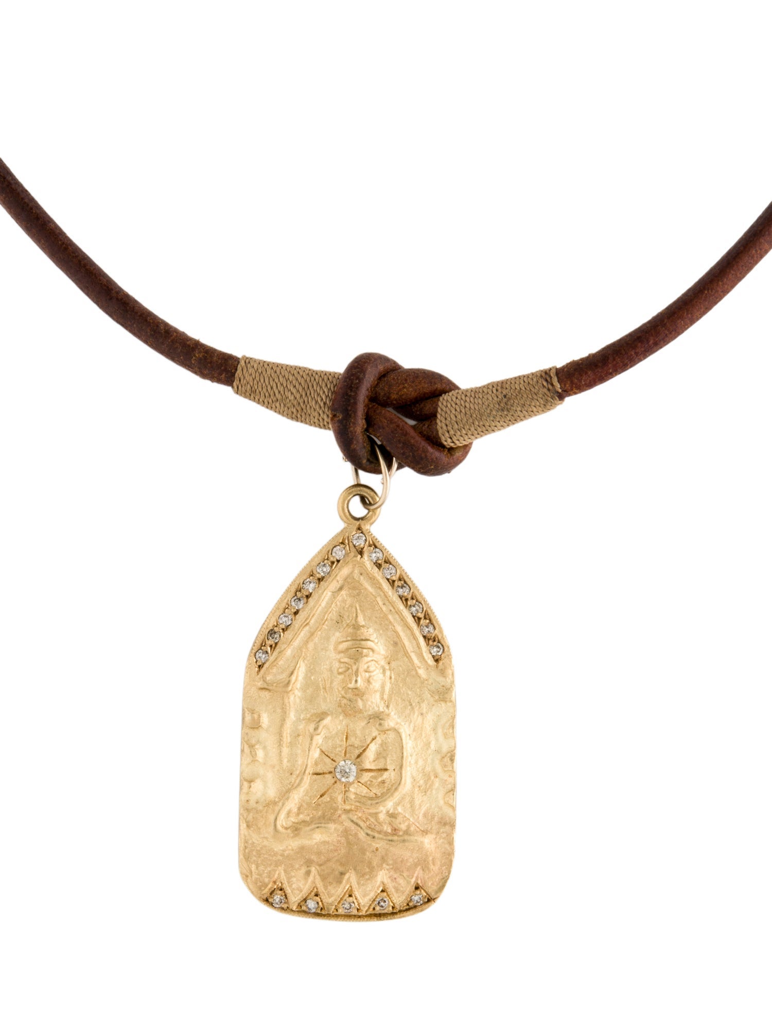 Necklace 14K Diamond & Leather Buddha Pendant Necklace
