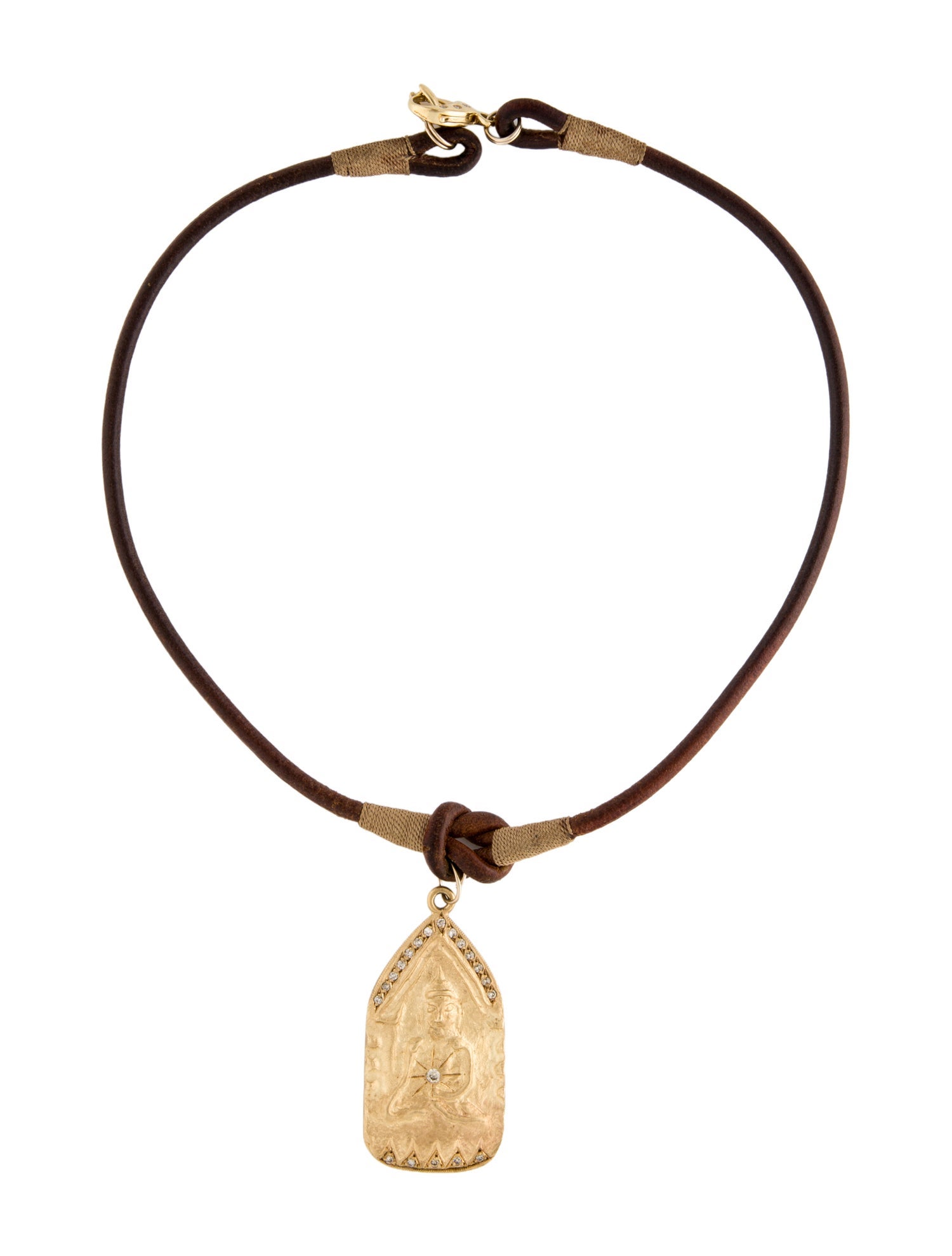 Necklace 14K Diamond & Leather Buddha Pendant Necklace