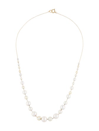 Necklace 14K Pearl Graduated Station Chain Link
