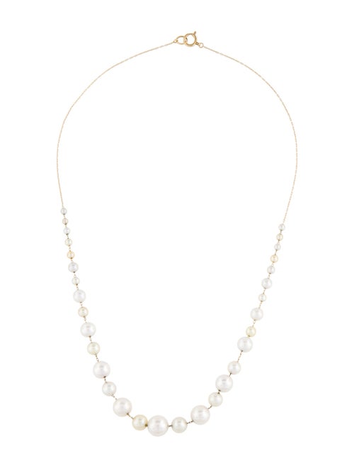 Necklace 14K Pearl Graduated Station Chain Link