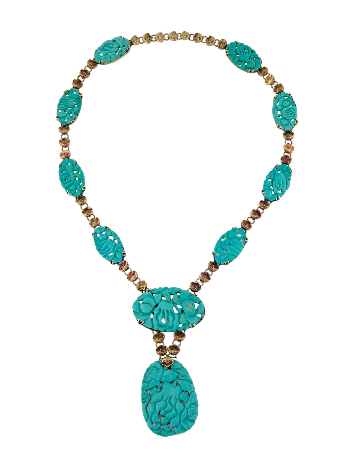 Necklace Walter Lampl 14K Carved Turquoise Station