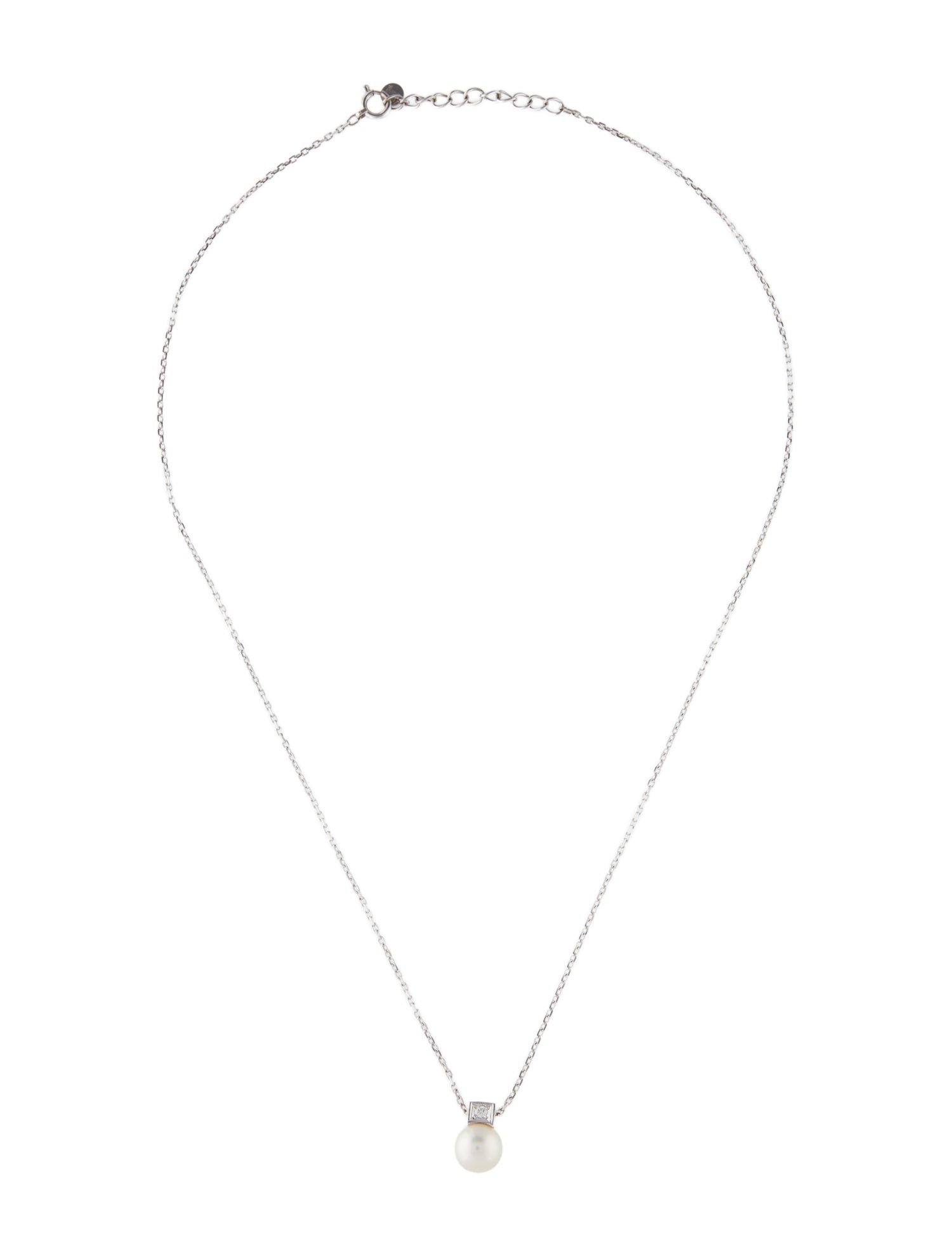 Necklace 18K Pearl & Diamond Pendant Necklace