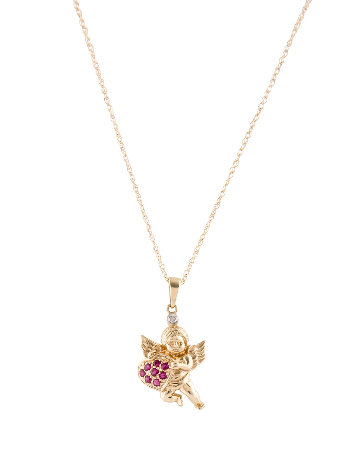Necklace 14K Ruby & Diamond Angel Pendant