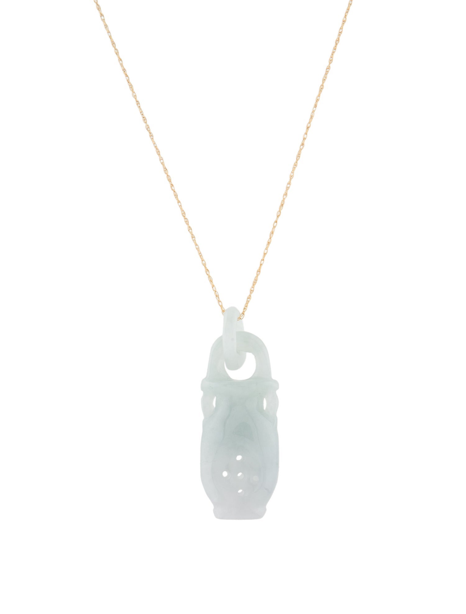 Necklace 14K Jadeite Vase Pendant Necklace