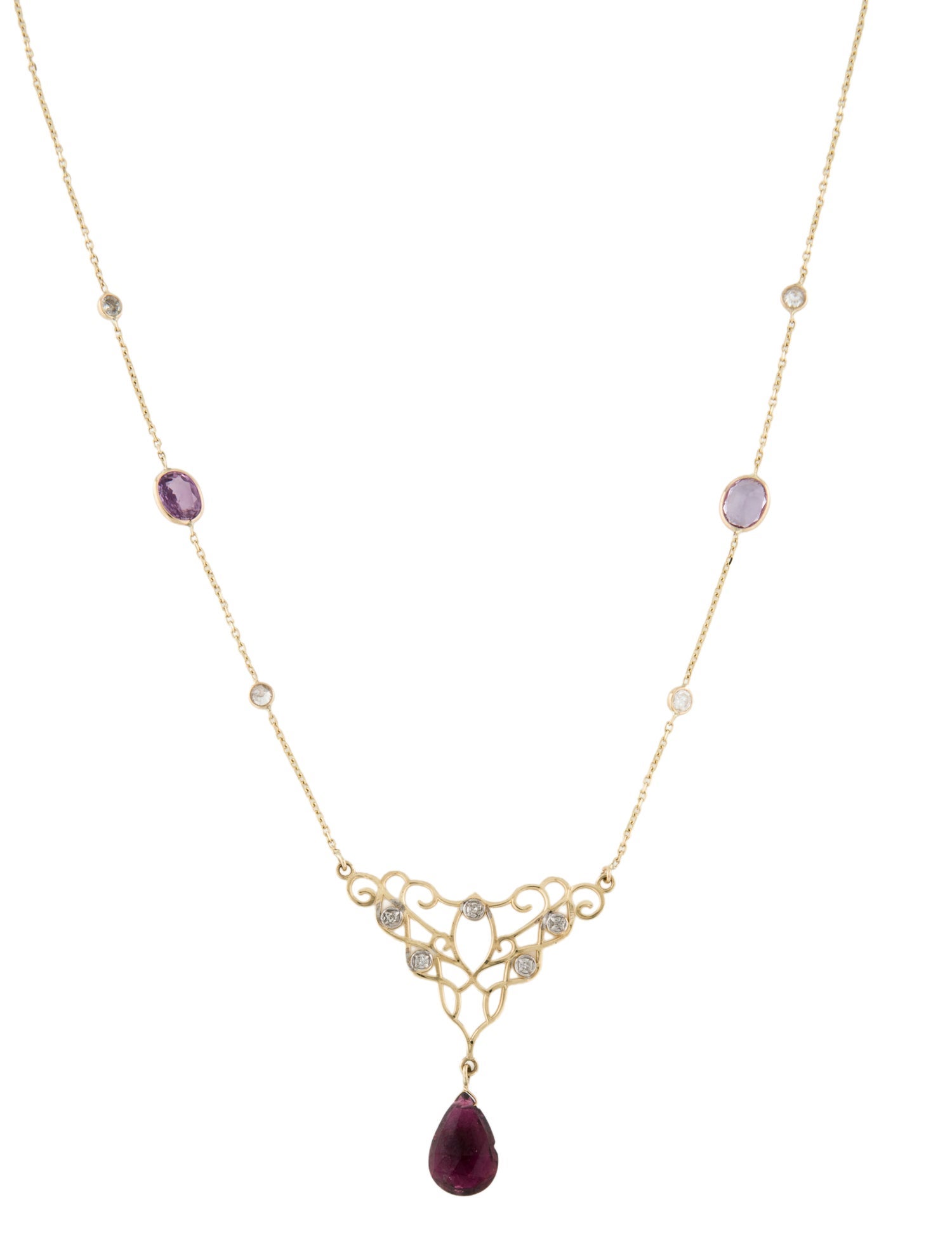 Necklace  14K Sapphire, Tourmaline & Diamond Pendant Necklace