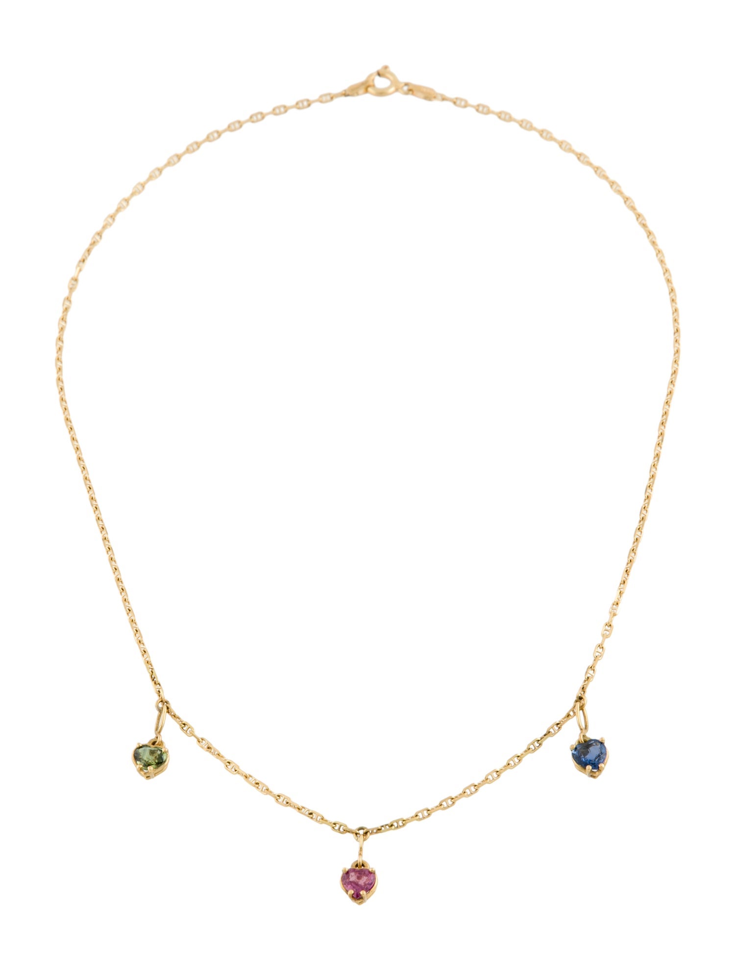 Necklace 18K Ruby, Sapphire & Green Sapphire Station