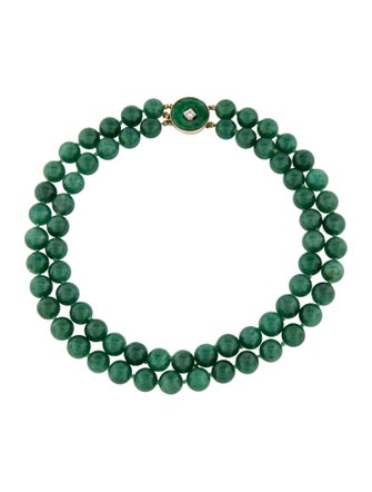 Necklace 14K Diamond & Jadeite Beaded Necklace