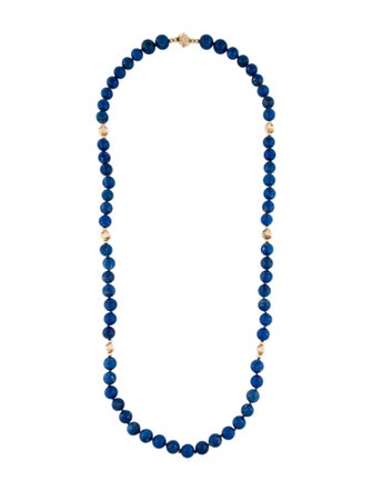 Necklace 14K Lapis Lazuli Bead & Corrugated Bead Strand Necklace