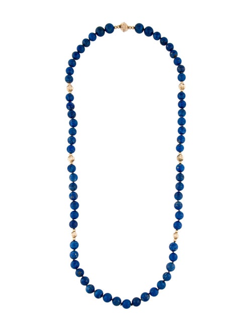 Necklace 14K Lapis Lazuli Bead & Corrugated Bead Strand Necklace