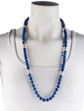 Necklace 14K Lapis Lazuli Bead & Corrugated Bead Strand Necklace