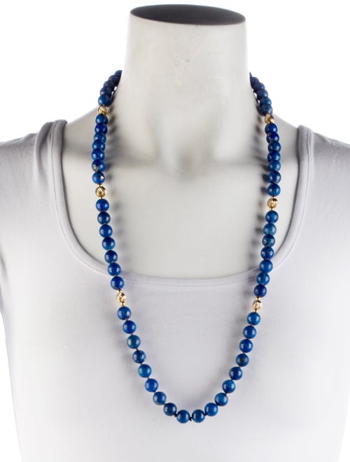 Necklace 14K Lapis Lazuli Bead & Corrugated Bead Strand Necklace