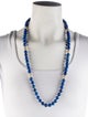 Necklace 14K Lapis Lazuli Bead & Corrugated Bead Strand Necklace