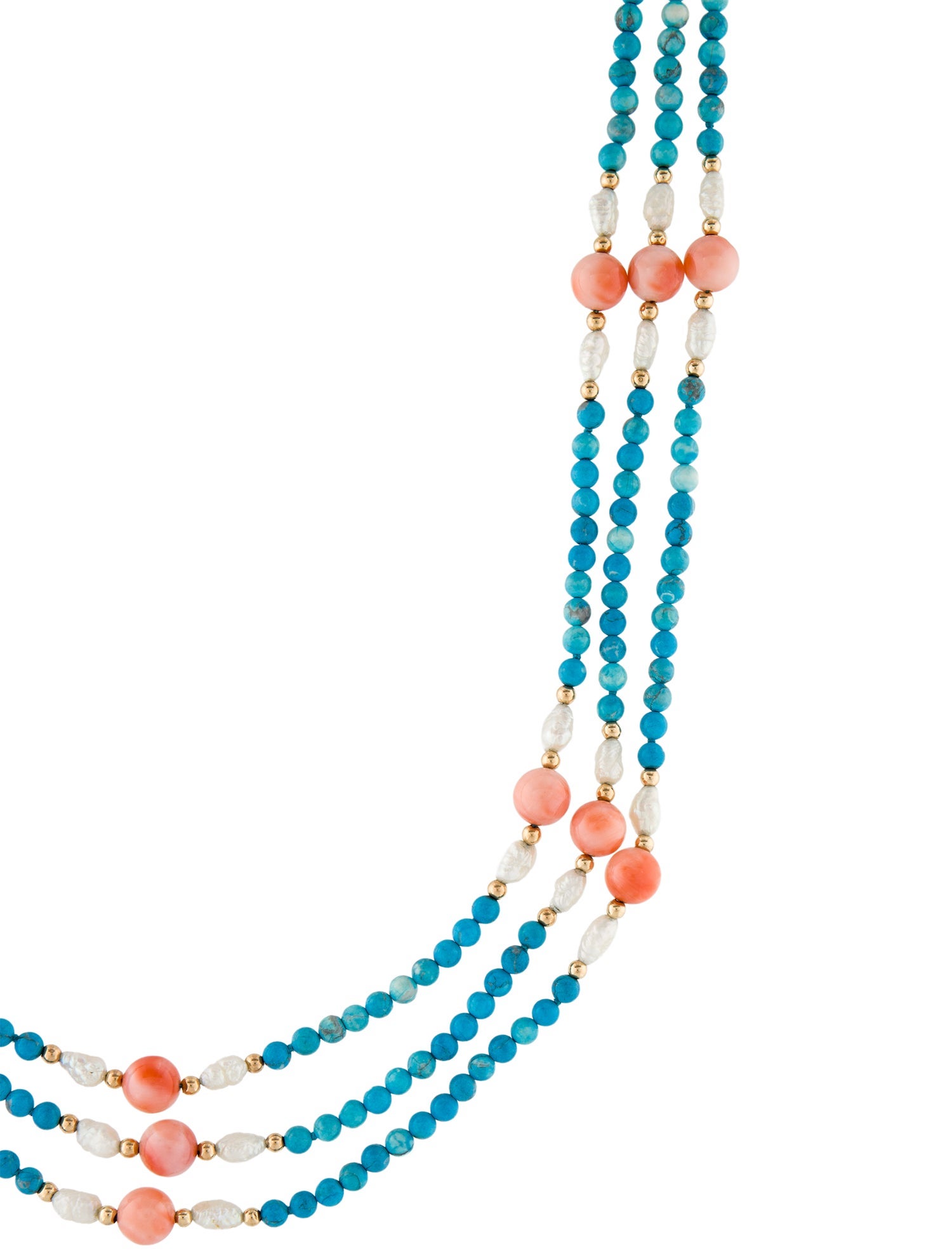 Necklace 14K Pearl, Coral & Dyed Magnesite Multistrand Necklace