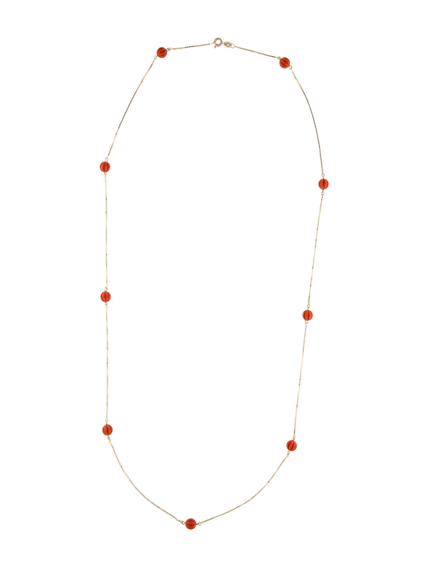 Necklace 14K Carved Coral Bead Station