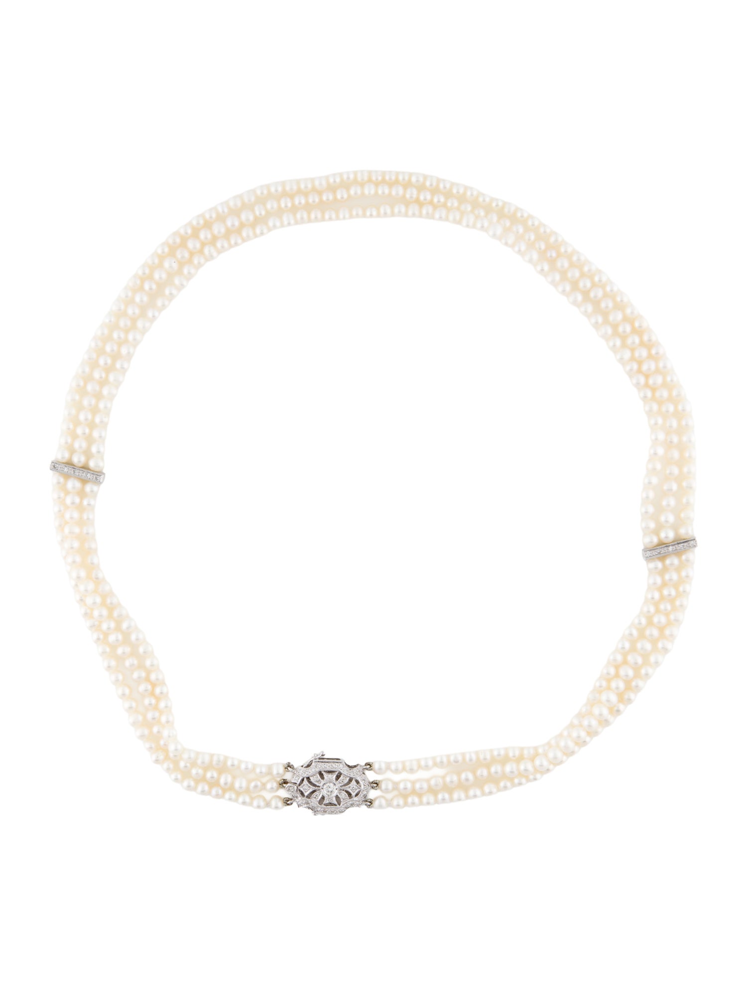 Necklace 14K Pearl & Diamond Multistrand Necklace