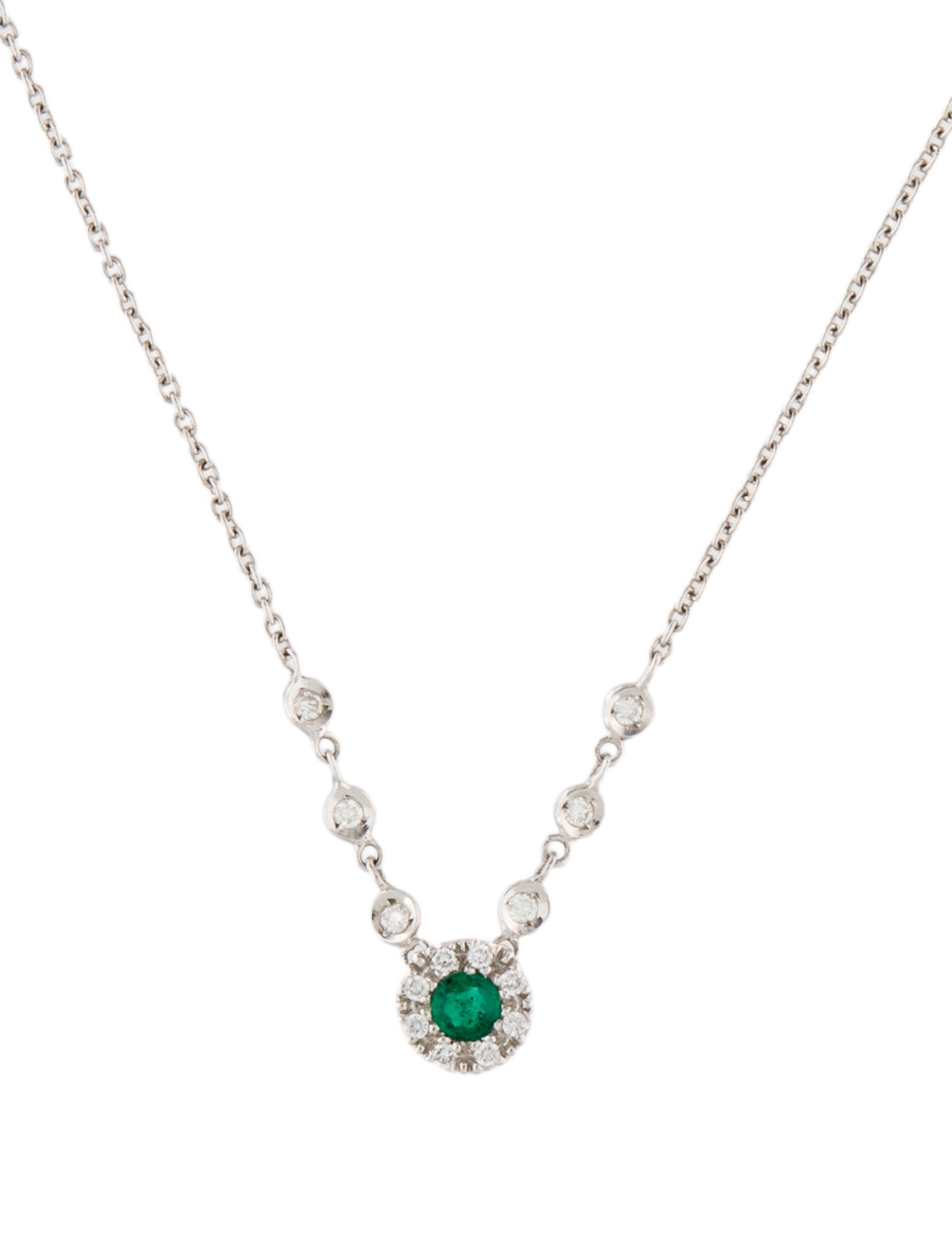 Necklace 18K Emerald & Diamond Pendant Necklace