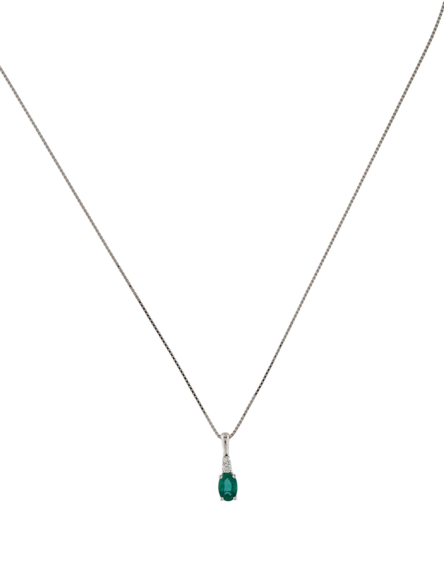 Necklace 18K Emerald & Diamond Pendant Necklace