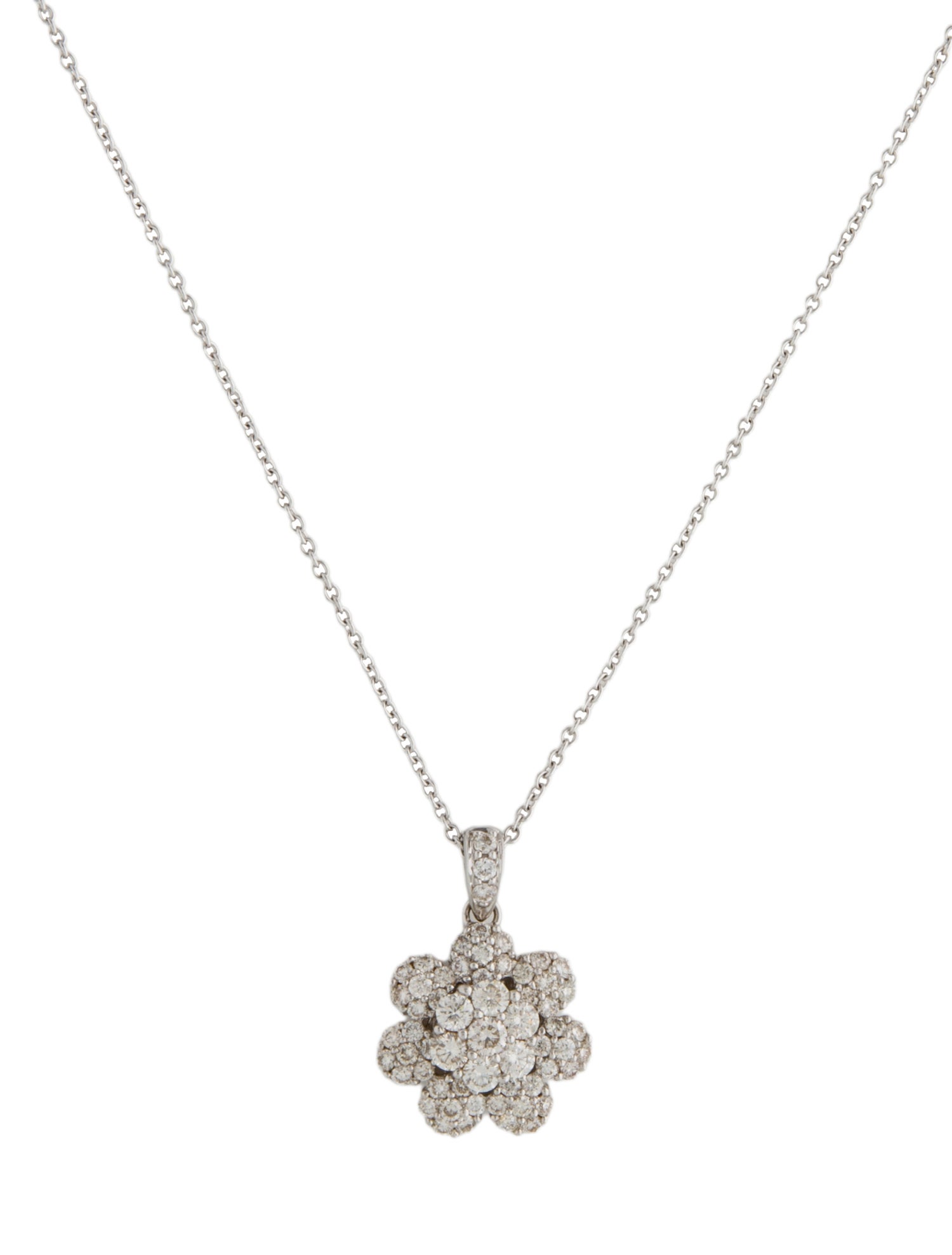 Necklace 18K 1.12ctw Diamond Flower Pendant w/14K Chain