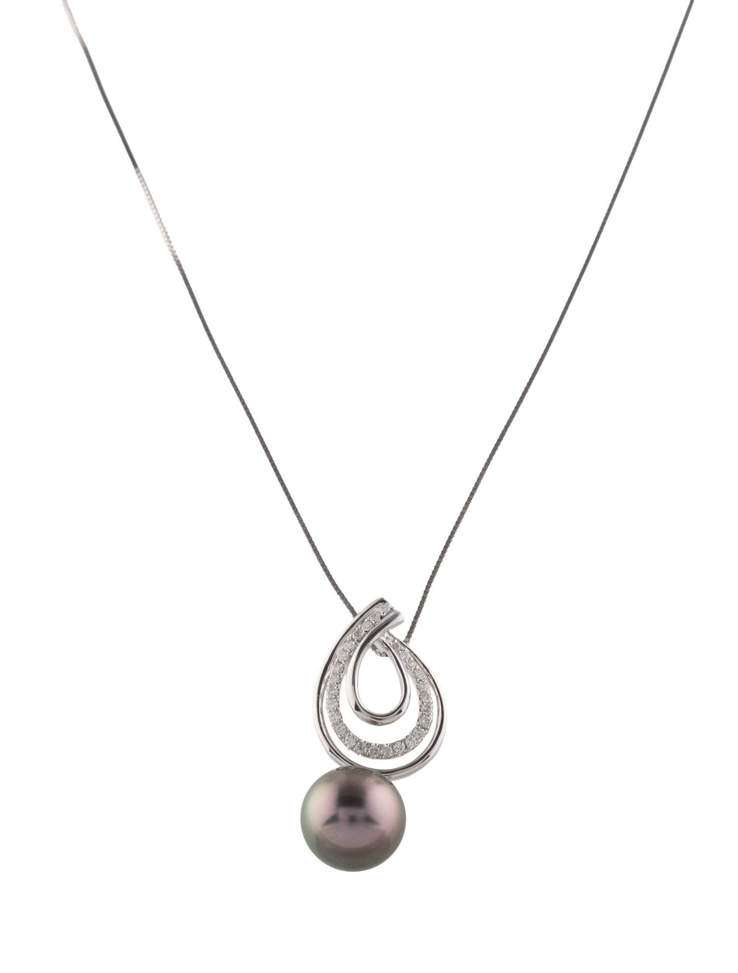 Necklace 14K Pearl & Diamond Pendant Necklace