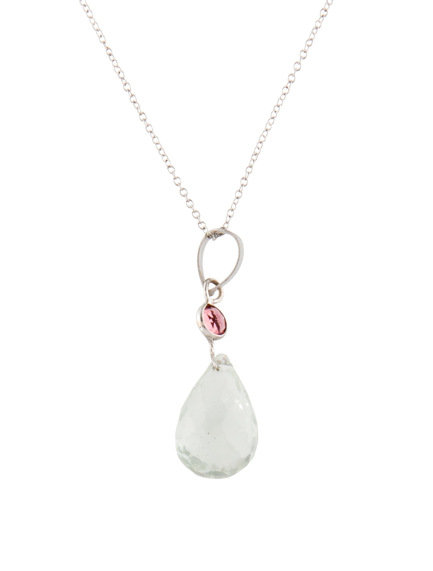 Necklace 14K Prasiolite & Tourmaline Pendant Necklace