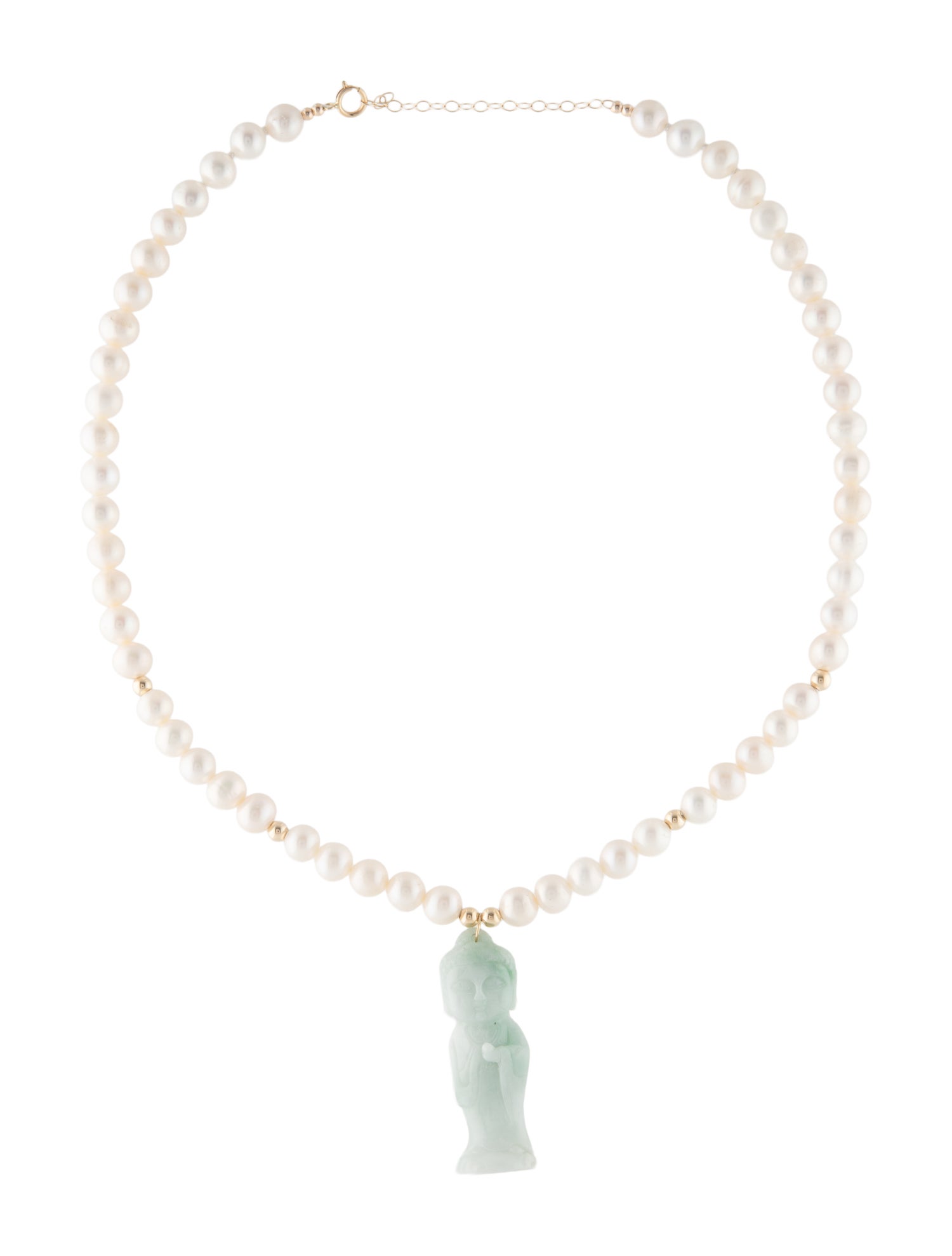 Necklace 14K Pearl & Jadeite Carved Buddha Pendant Necklace