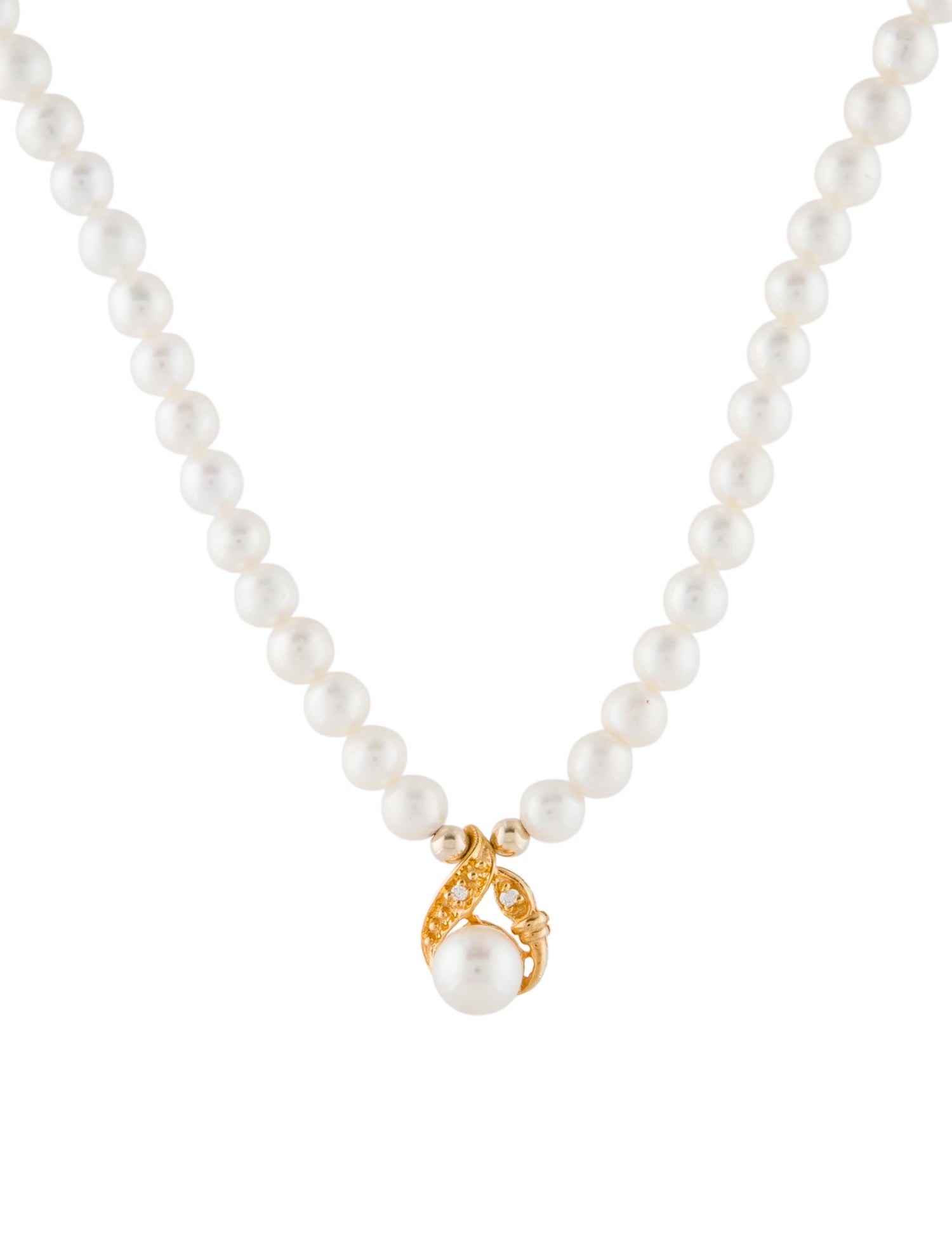 Necklace 14K Pearl & Diamond Pendant Necklace