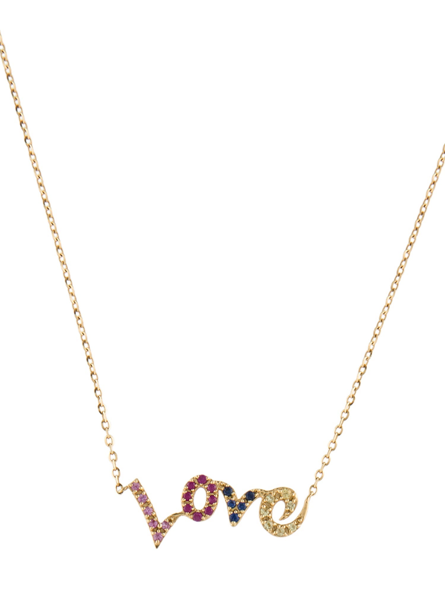 Necklace 18K Sapphire & Ruby 'Love' Pendant Necklace