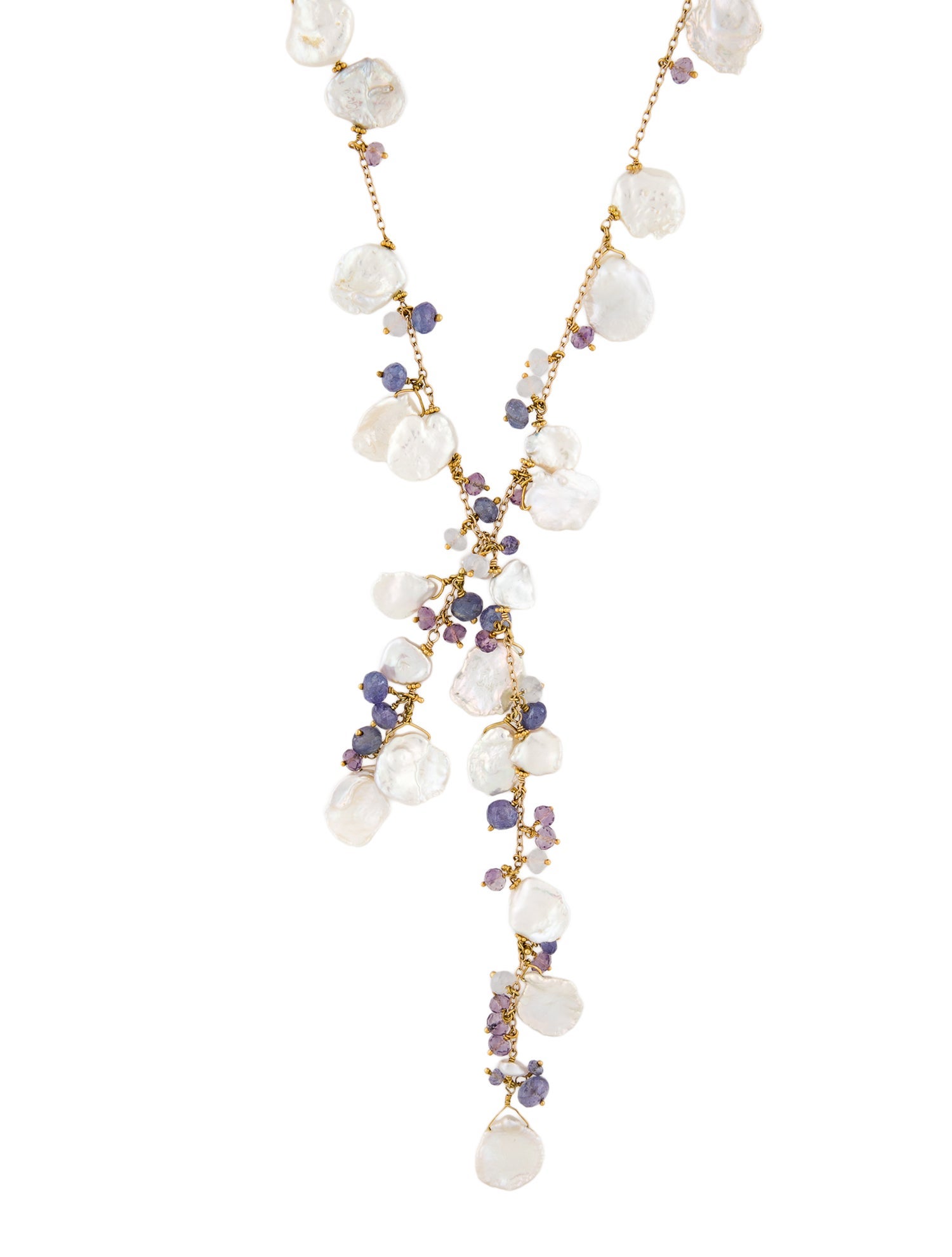 Necklace 18K Pearl & Multistone Lariat