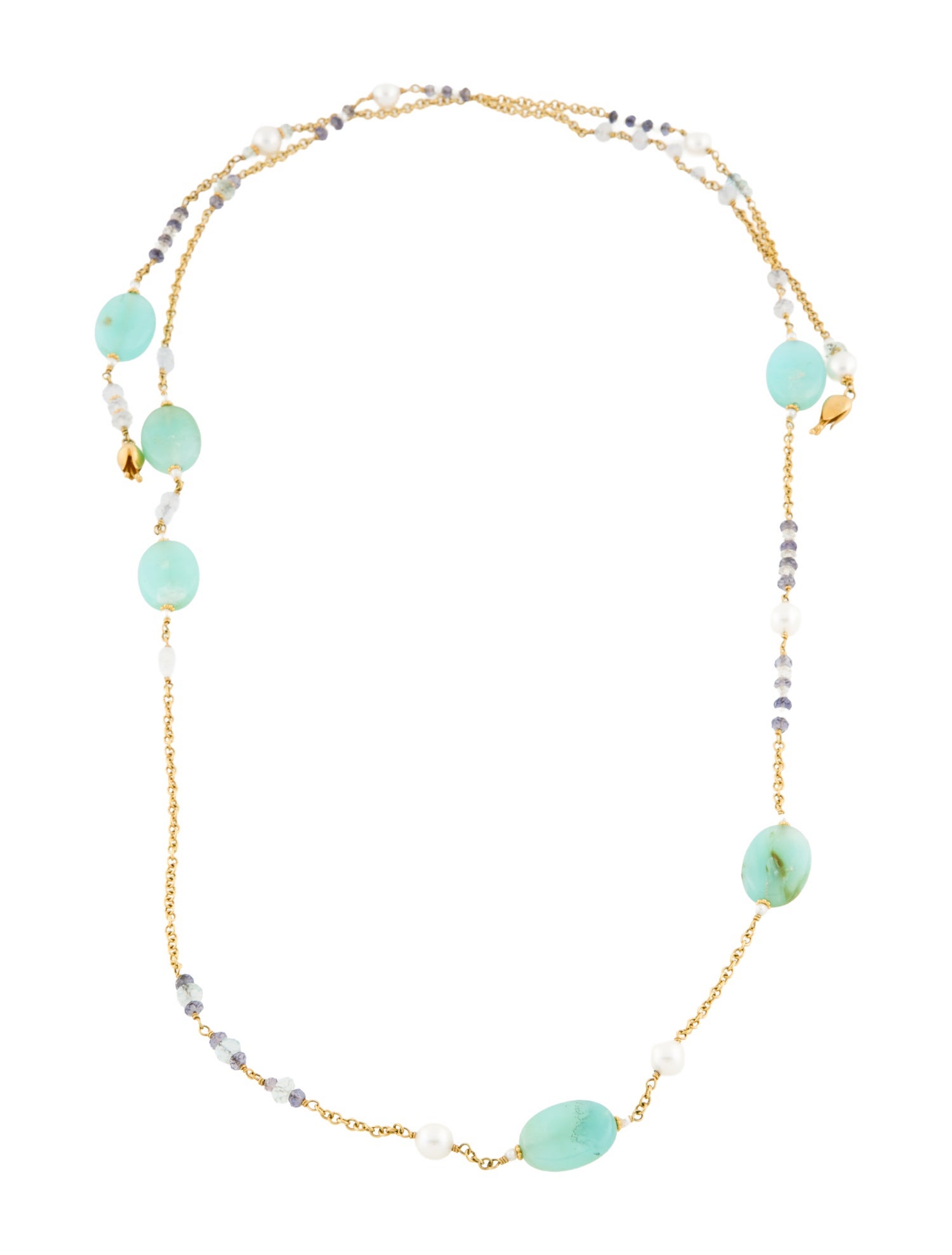 Necklace 18K Pearl & Multistone Bead Lariat