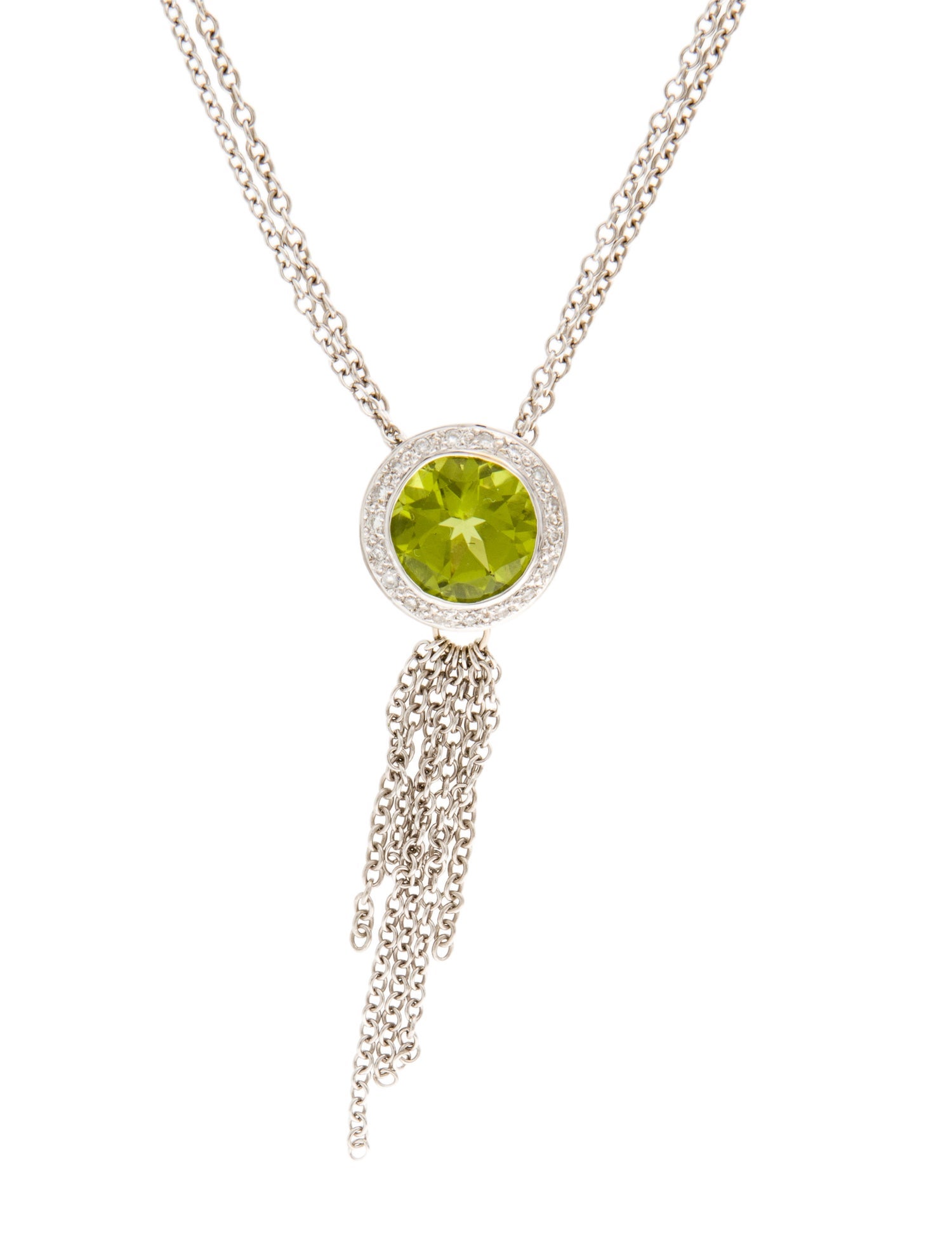 Necklace 14K4.06ctw Peridot & Diamond Tassel Pendant