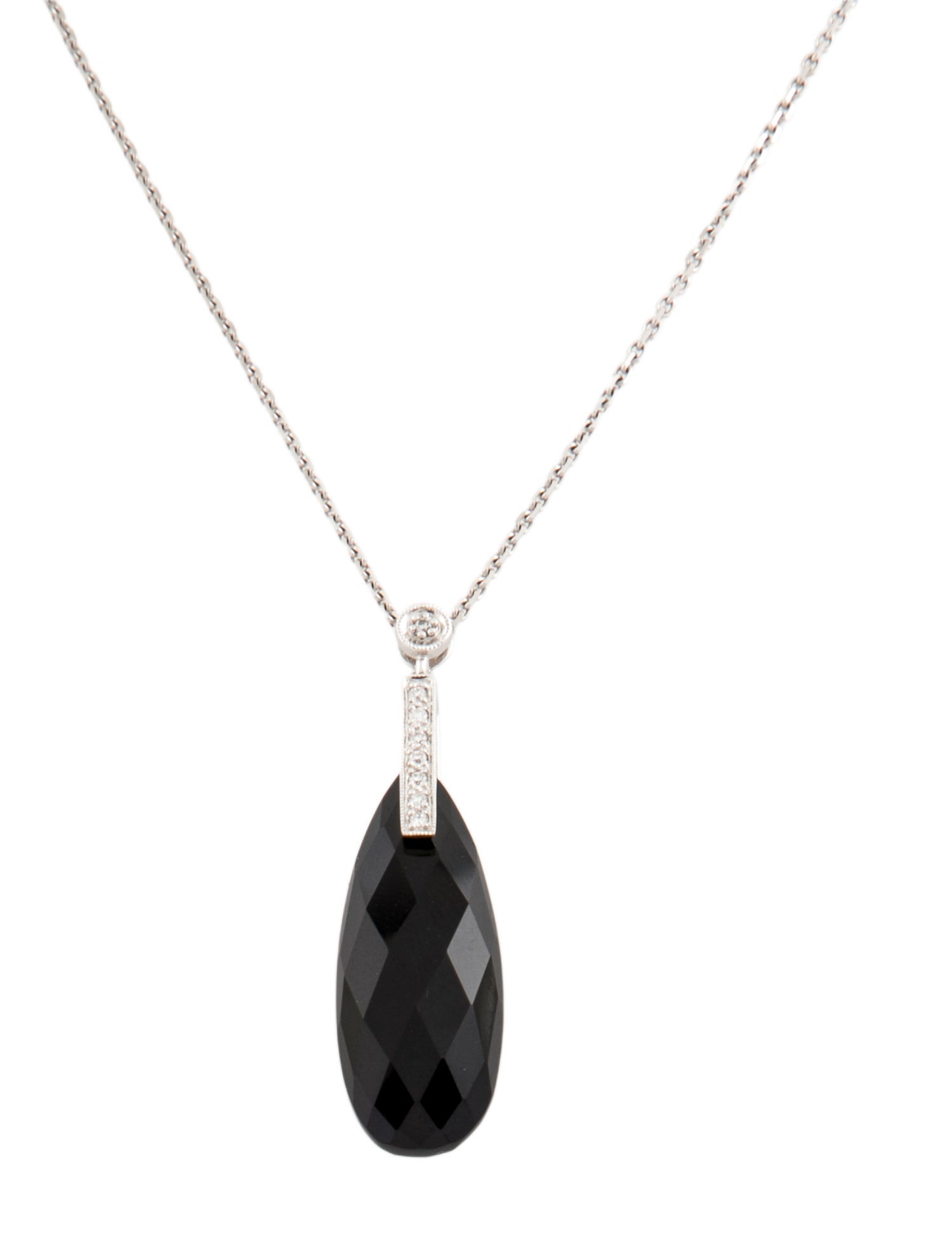 Necklace 14K Onyx & Diamond Drop Pendant