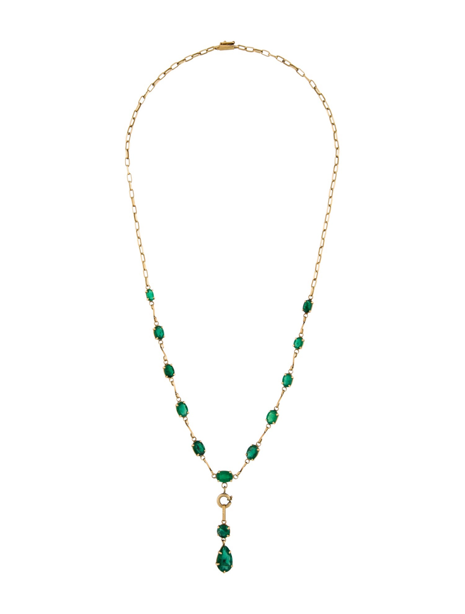 Necklace 18K 9.10ctw Emerald Drop Station