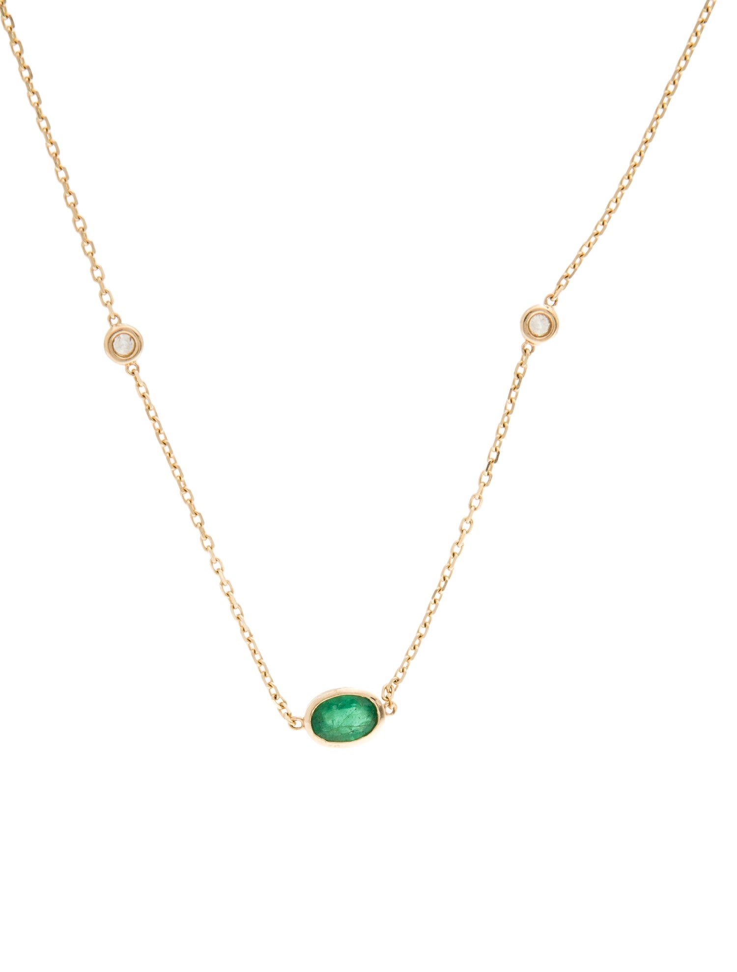 Necklace 14K Emerald & Diamond Station Necklace