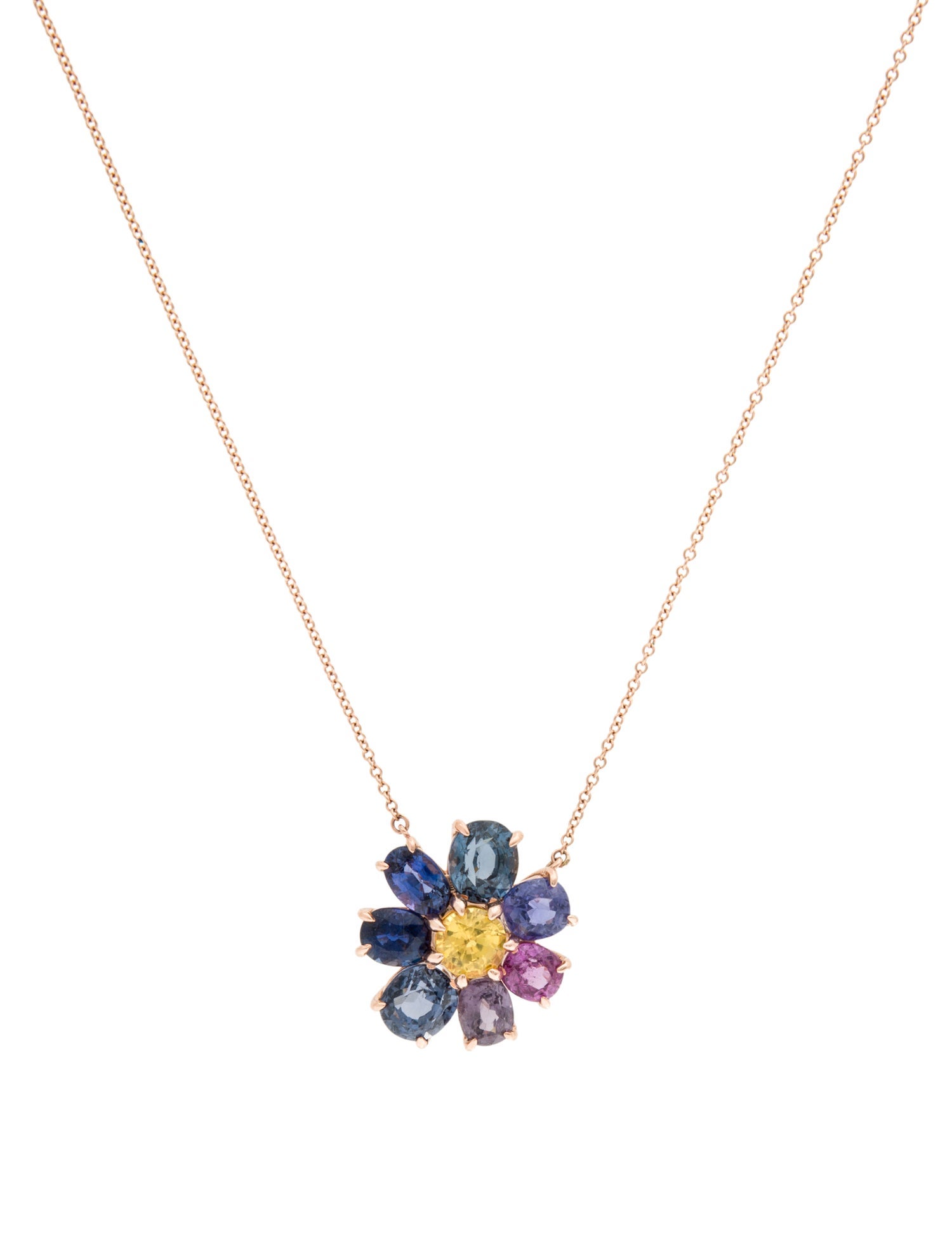 Necklace Herco 14K Sapphire & Spinel Flower Cluster Pendant