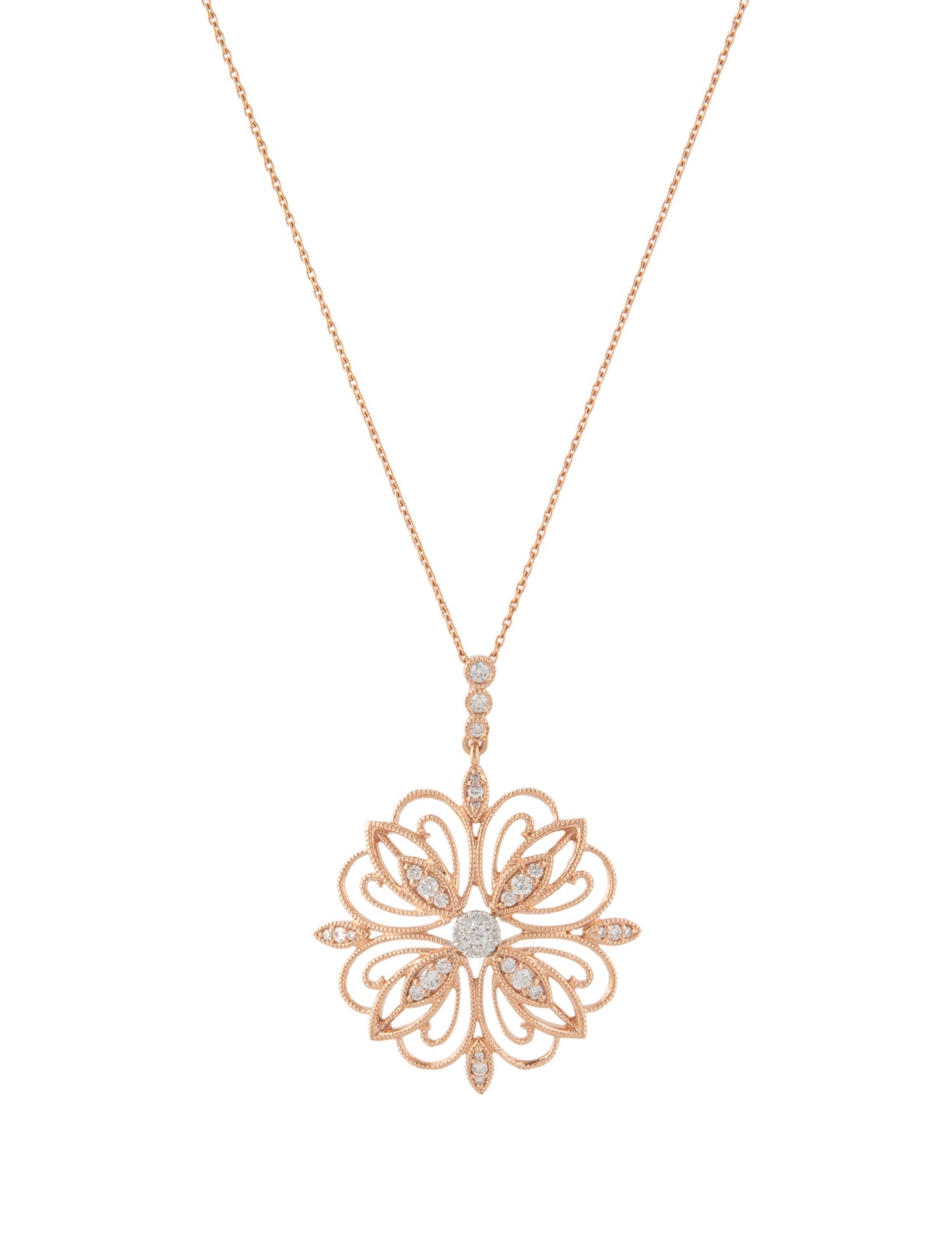 Necklace 14K Diamond Flower Pendant Necklace