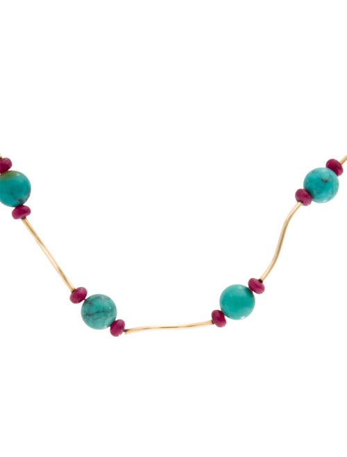 Necklace 14K Turquoise & Ruby Wavy Station Necklace