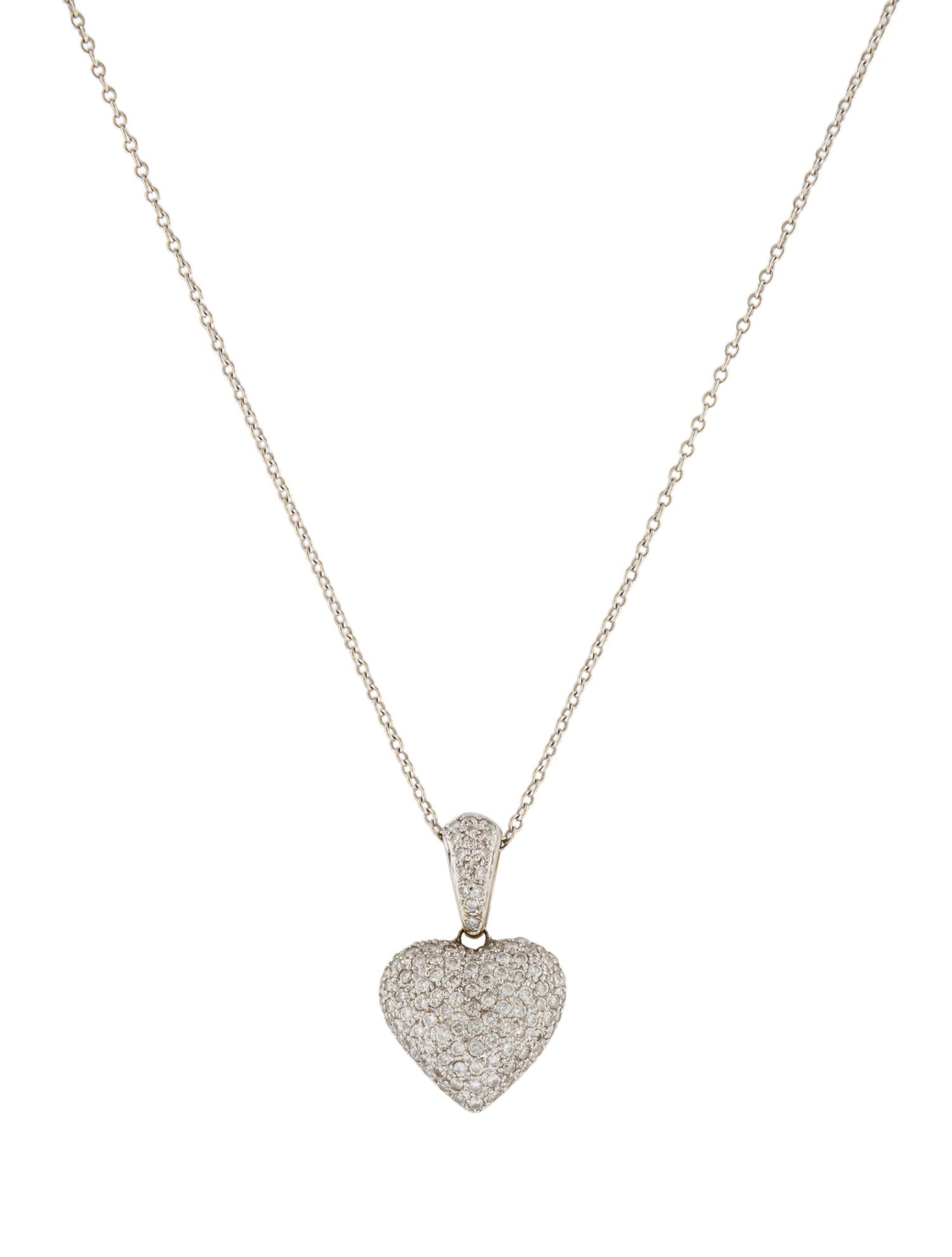 Necklace 18K 1.05ctw Diamond Puffed Heart Pendant Necklace