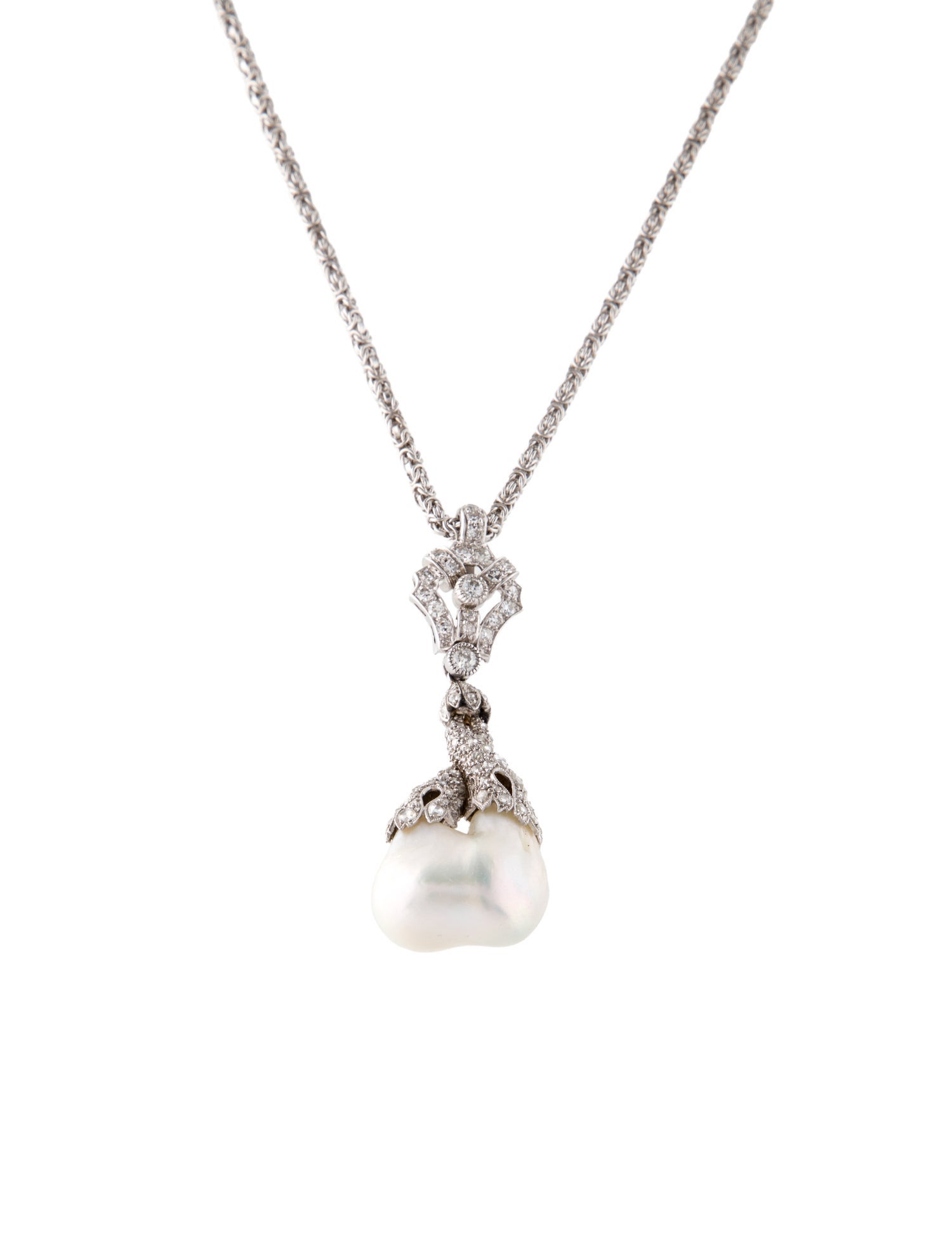 Necklace Platinum Pearl & Diamond Pendant
