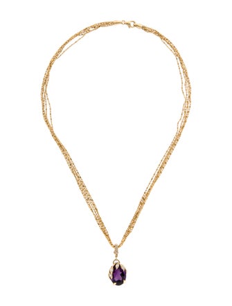 Necklace 14K Amethyst & Diamond Multistrand Pendant Neckalce