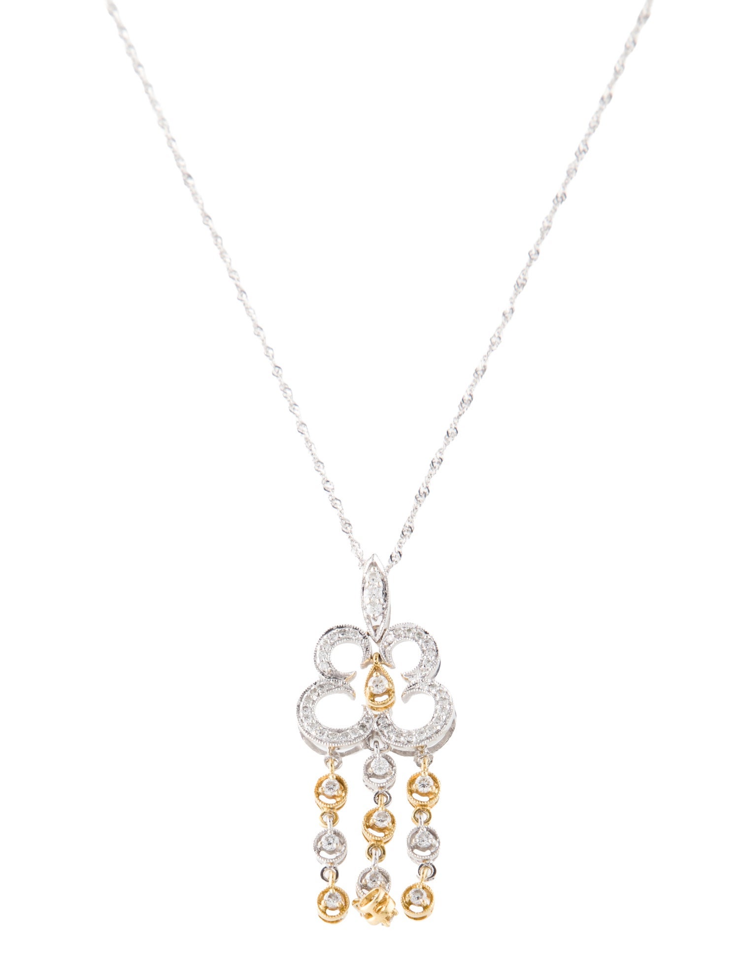 Necklace 18K Two-Tone Diamond Drop Pendant Necklace