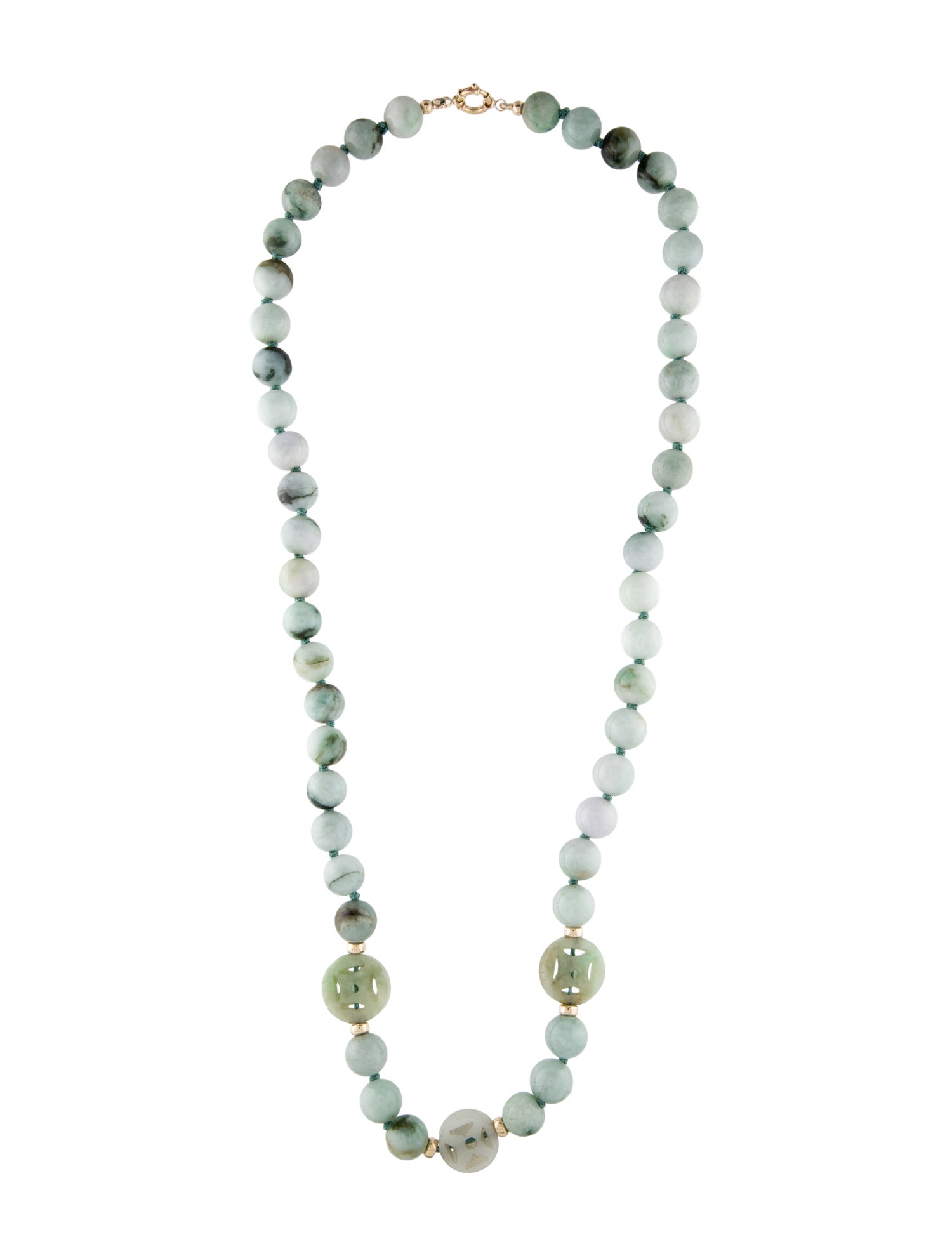 Necklace 14K Jadeite Bead Strand Necklace