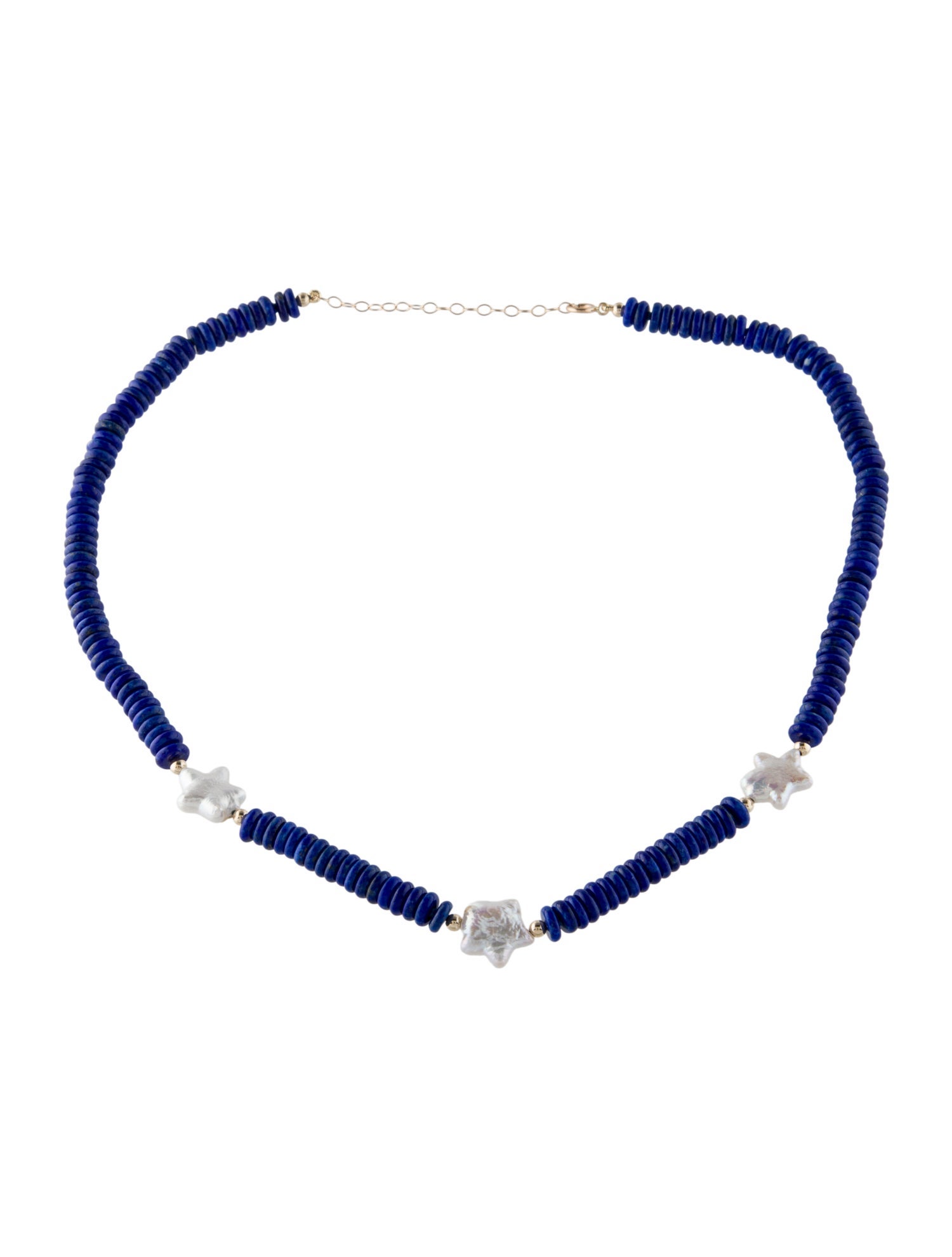 Necklace 14K Lapis Lazuli Bead & Star Pearl Station